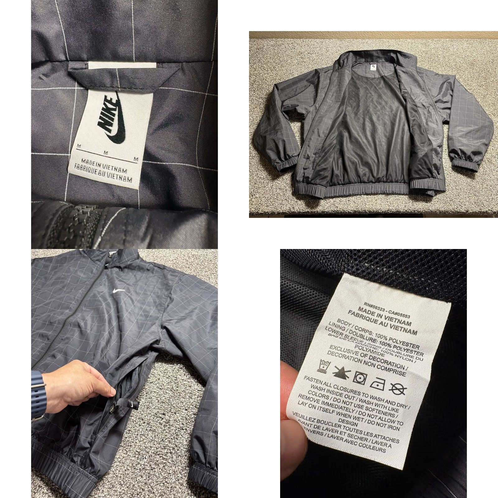 Nike Nike Lab Jacket Mens M Flicker Flash Check Grid Zip Windbreaker CV0556-010 Black Nylon Full Zip Mens Size US M / EU 48-50 / 2 - 8 Thumbnail