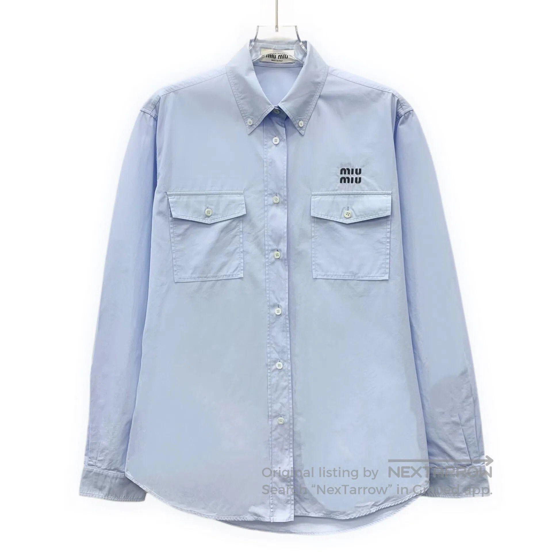 Miu Miu Miu Miu Light blue logo embroidered cotton collar long-sle Size XS / US 0-2 / IT 36-38 - 1 Thumbnail