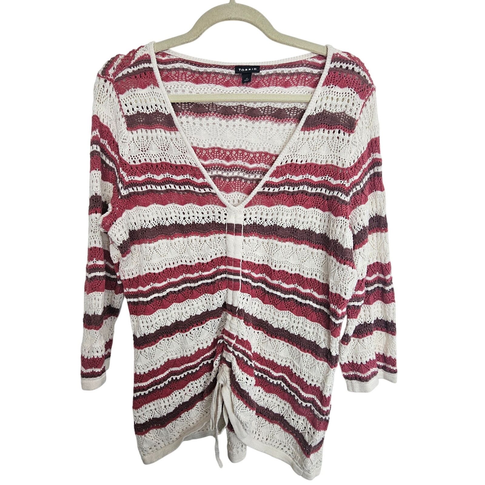 Corridor Torrid Sweater Pink White Striped Crochet Pullover Sweater 0 Size XS / US 0-2 / IT 36-38 - 1 Thumbnail