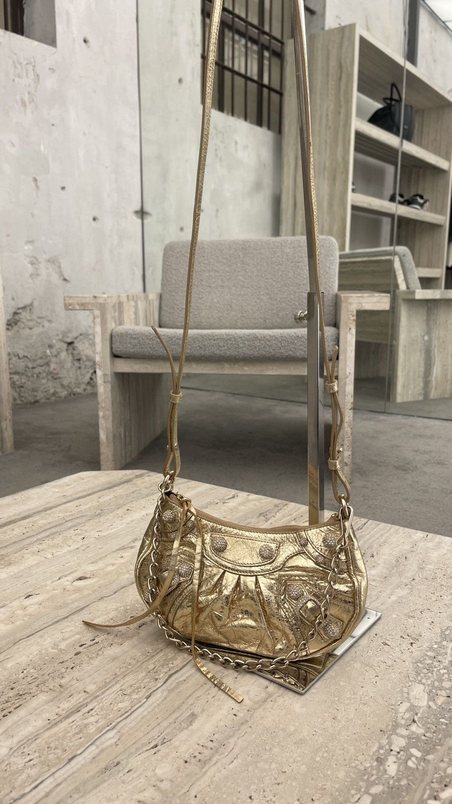 Balenciaga Balenciaga Le Cagole Mini Bag With Rhinestones In Light Gold Size ONE SIZE - 2 Thumbnail