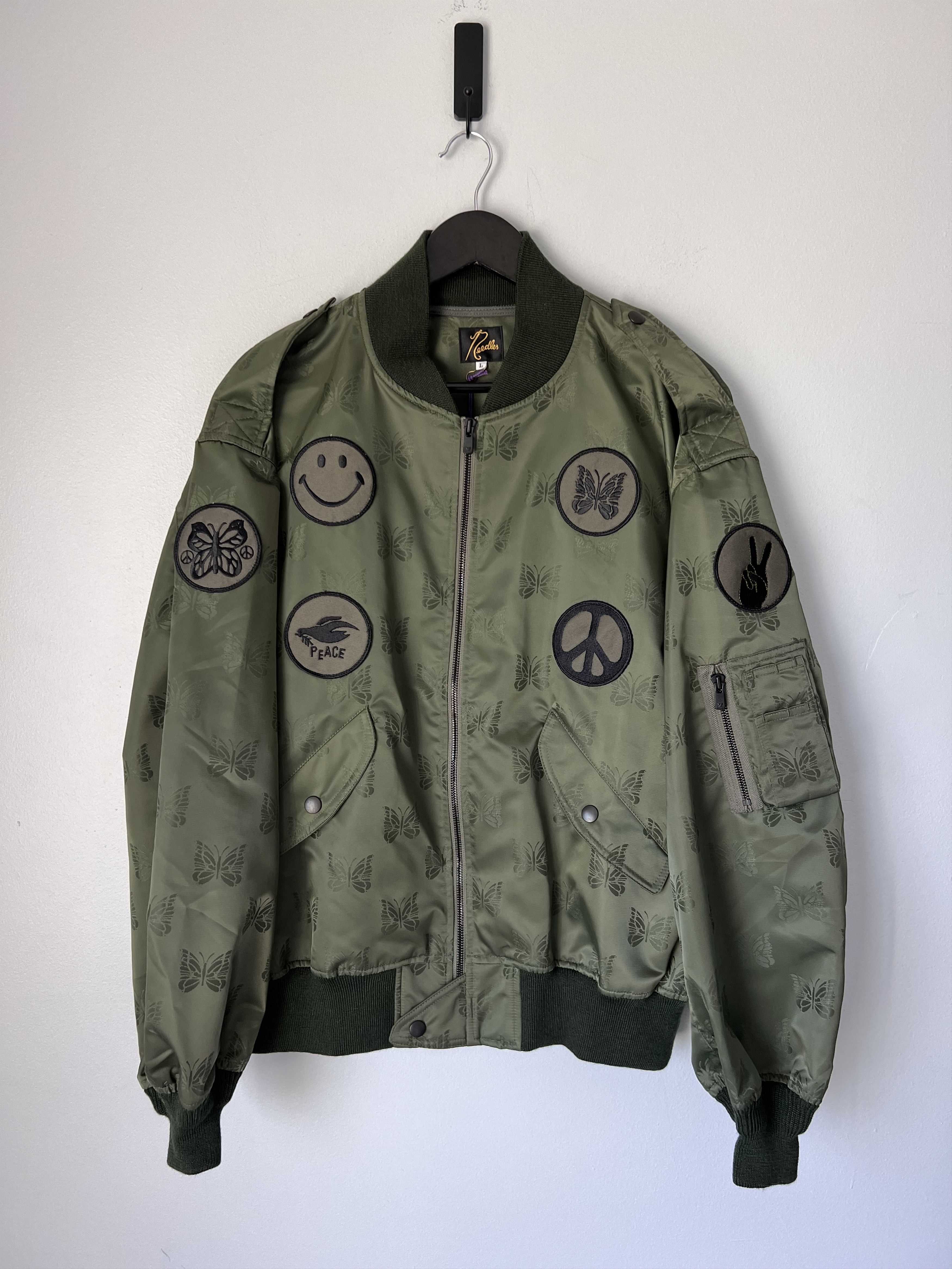 Needles Needles Rebuild L2-B Papillion Sateen Bomber Jacket in Olive