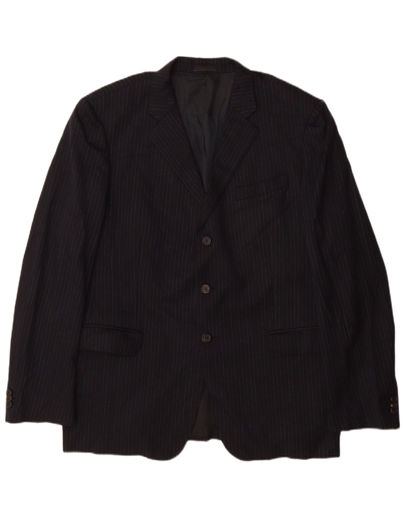 Prada Mens 3 Button Blazer Jacket 56 2XL Black Pinstripe Virgin Wo Size US XL / EU 56 / 4 - 1 Thumbnail