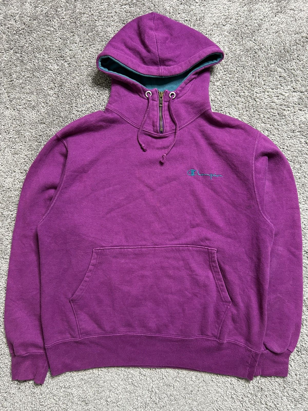 Champion Vintage 90s Champion Sweatshirt Quarter Zip Hoodie Purple Size US L / EU 52-54 / 3 - 1 Thumbnail