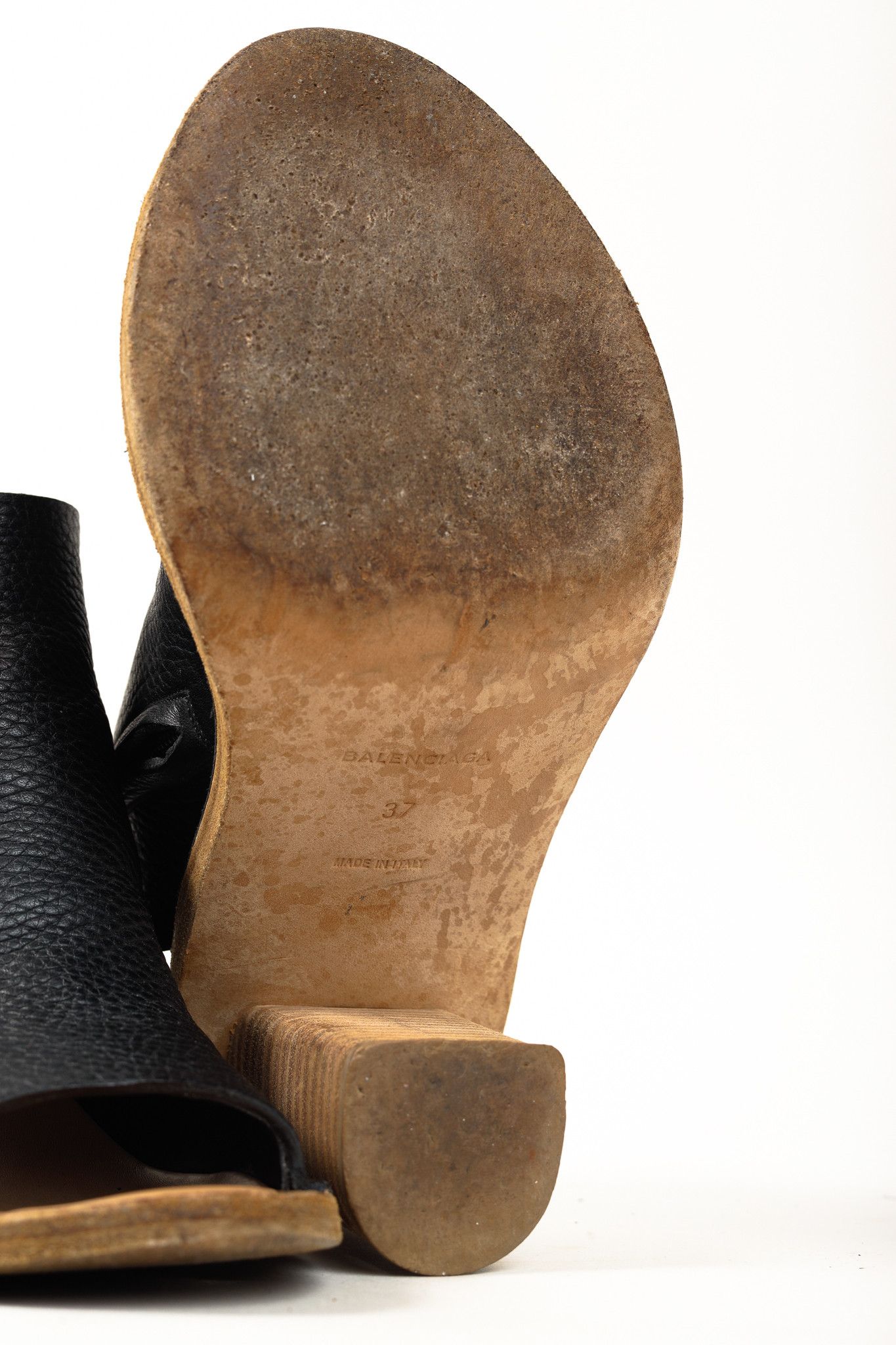 Balenciaga Balenciaga Black Pebbled-Leather Peep-Toe Sandals Size US 6.5 / IT 36.5 - 5 Thumbnail