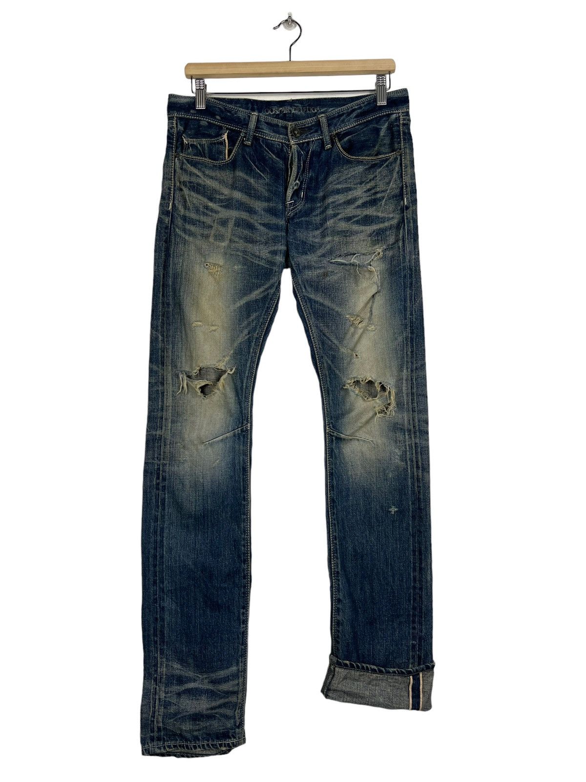 GOSTAR DE FUGA 🔥 GOSTAR DE FUGA DISTRESS DYED BROKEN DENIM JEANS SLIM FIT Size US 30 / EU 46 - 10 Thumbnail