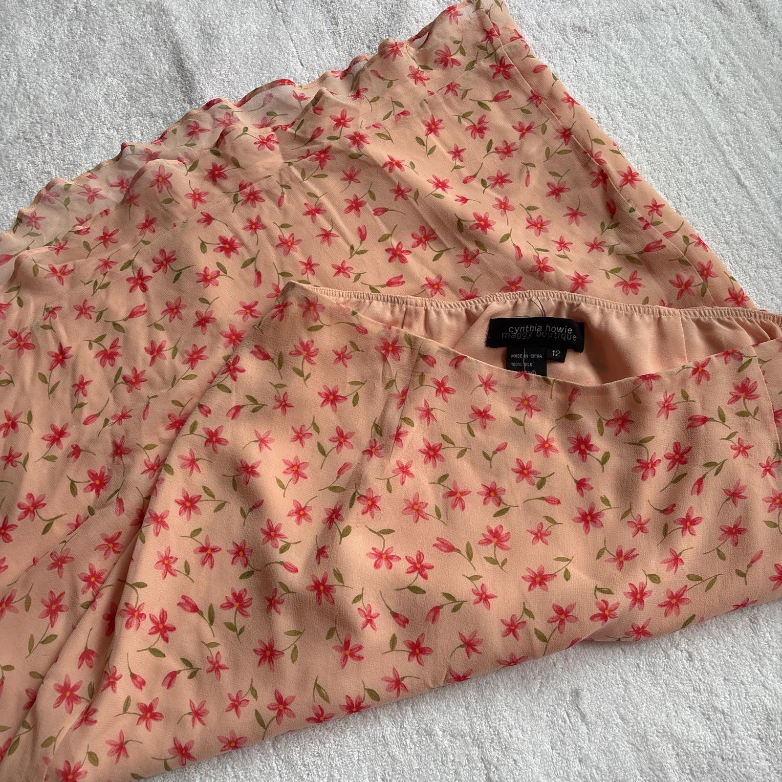 Other vintage 100% silk floral pink midi skirt Size 34" / US 12 / IT 48 - 4 Thumbnail
