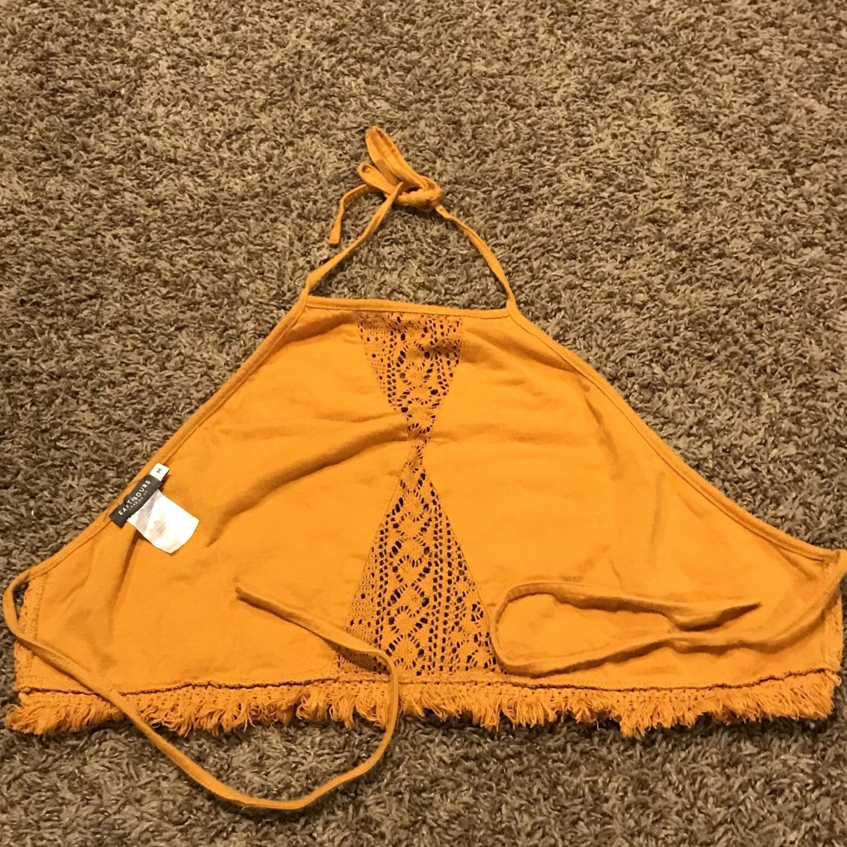 CO Earthbound Womens Tank Beach Yellow Cotton Blend Sleeveless Square Neck Tie Back M Top - Mens? Size M / US 6-8 / IT 42-44 - 3 Thumbnail