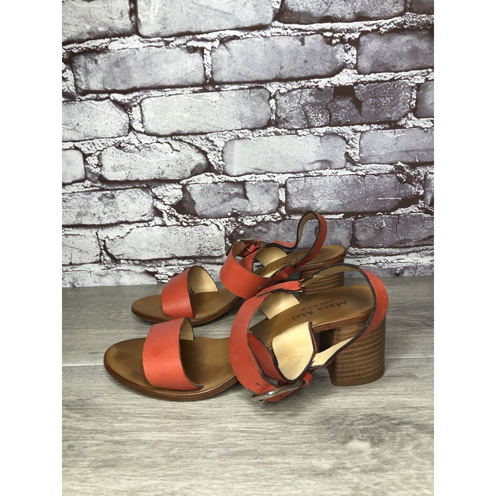 Other Mara Mei Orange Leather Ankle Strap Stacked Heeled Sandals W Size US 8 / IT 38 - 1 Thumbnail