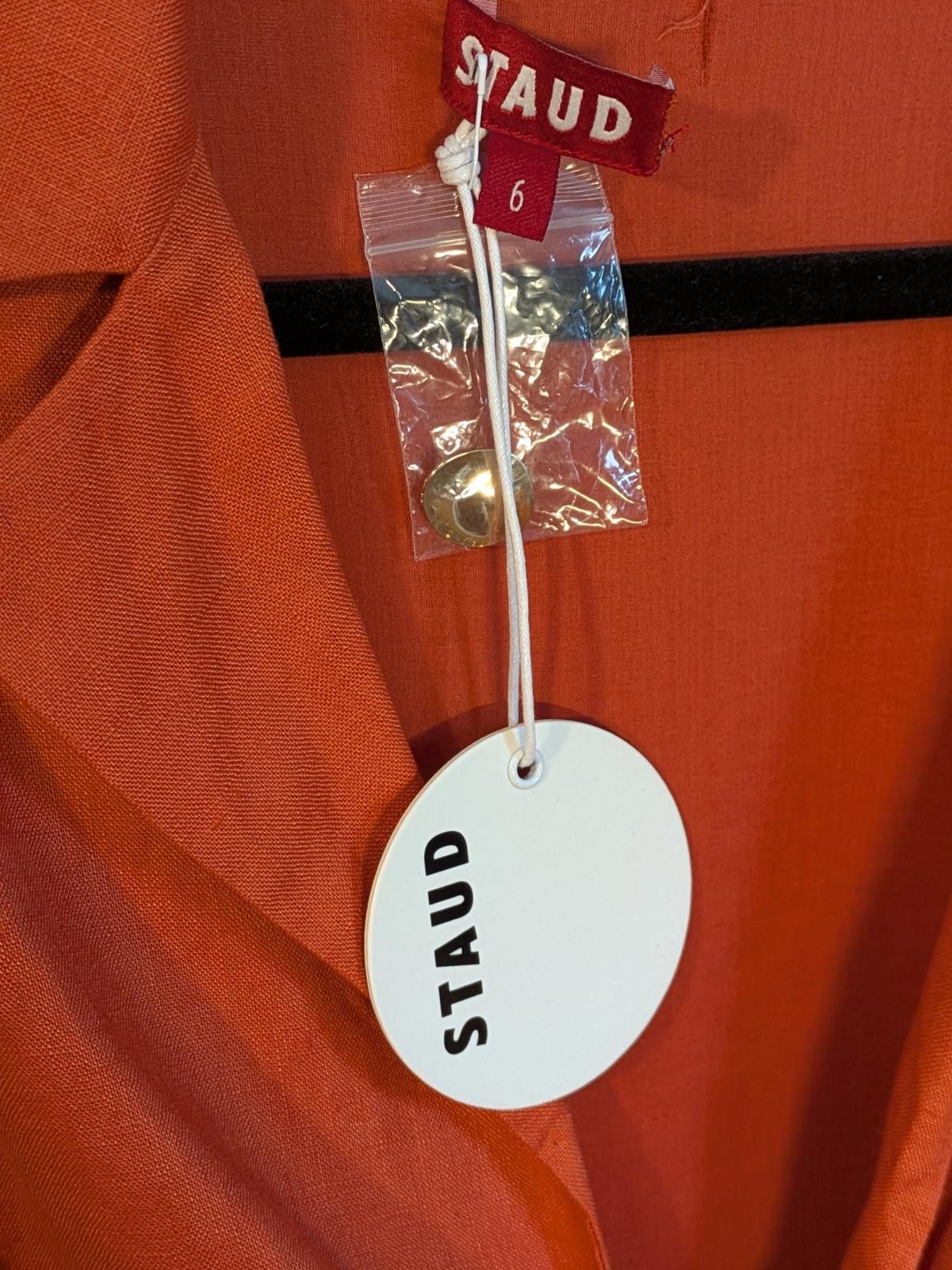 Staud NWT STAUD Linen Tie Front Short Sleeve Orange Midi Dress 6 Size M / US 6-8 / IT 42-44 - 4 Thumbnail