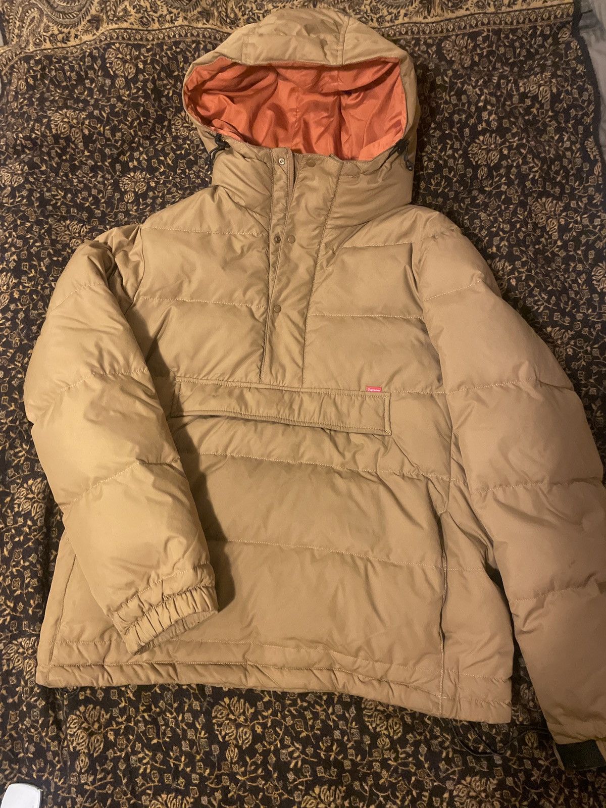image of Supreme Hooded Goose Down Fill Pullover in Tan, Men's (Size Medium)