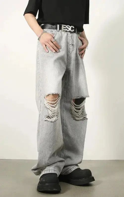 Other Distressed Denim Wide Leg Ripped Jeans Size US 32 / EU 48 - 4 Thumbnail