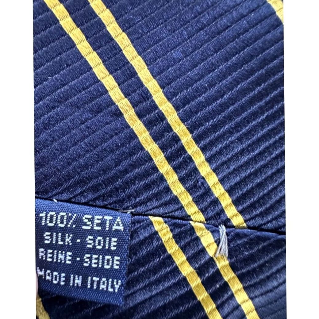 Vintage Vir Necktie Silk Layorazione A Mano Navy/Yellow Striped Adult Tie Mens NEW Size ONE SIZE - 6 Thumbnail