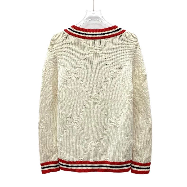 Gucci Gucci Beige striped logo jacquart full-print wool V-neck lo Size S / US 4 / IT 40 - 2 Thumbnail