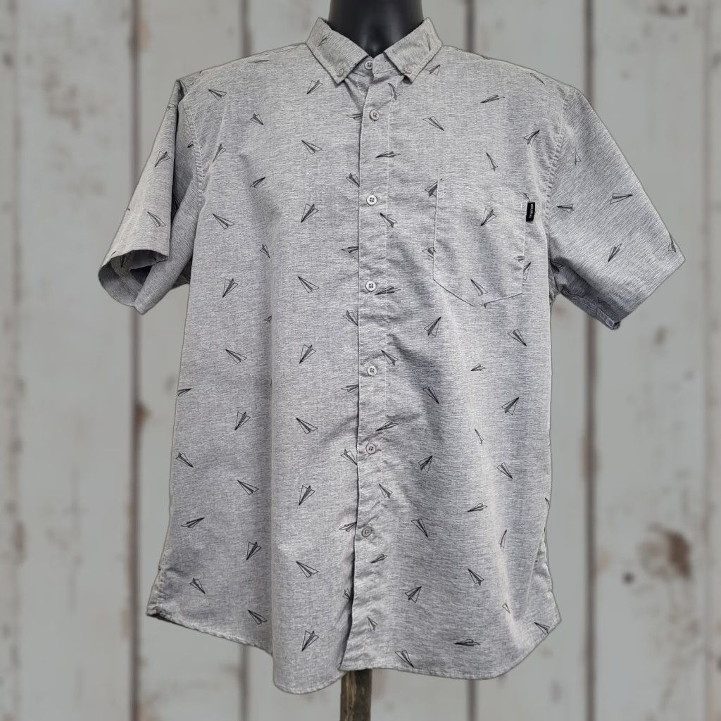 Vintage Molokai Surf Shirt XL Gray Paper Planes Print Button-Up Short Sleeve Mens Size US XL / EU 56 / 4 - 1 Thumbnail