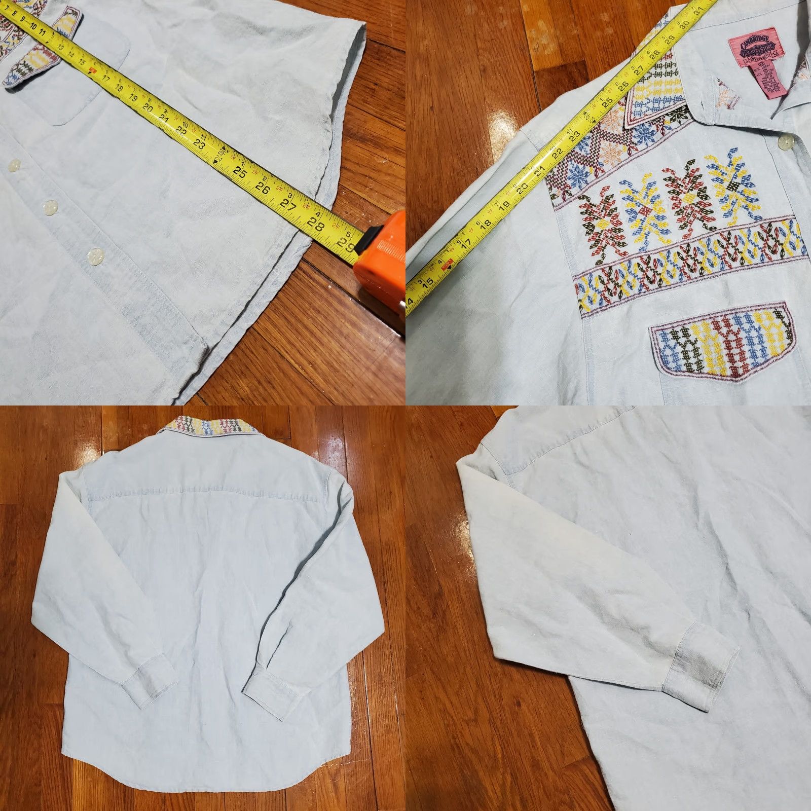 Vintage VINTAGE Cambridge Country Store Women Sz 12 Blue Linen Blend Shirt Southwestern Shirt Regular Womens 90s Bohemian Beige? Wait Size XL / US 12-14 / IT 48-50 - 8 Thumbnail