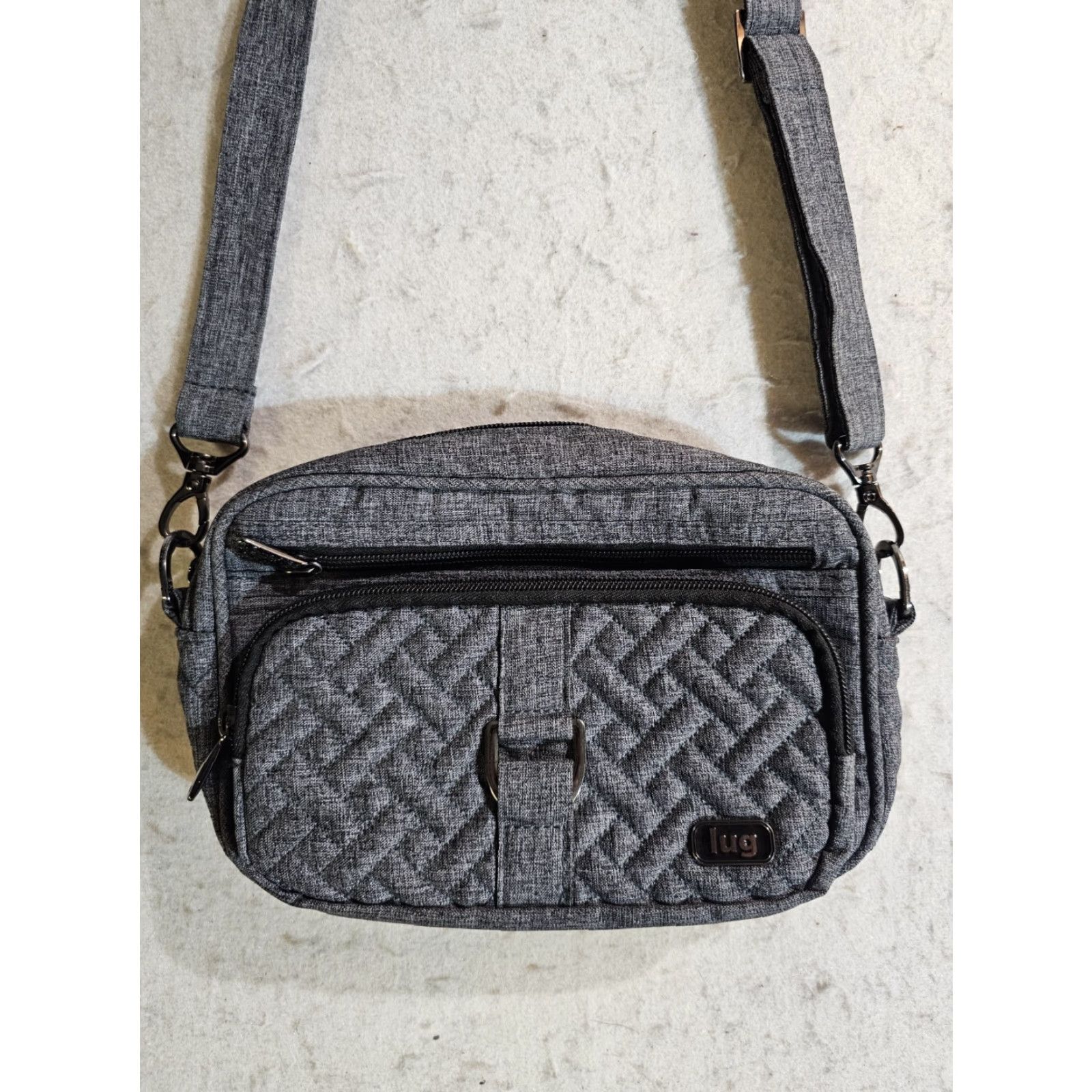 Vintage Lug Carousel Crossbody Bag Heather Gray Fabric with Adjustable/Removable Strap Women 9x6 in Gray Quilted Solid Size ONE SIZE - 5 Thumbnail