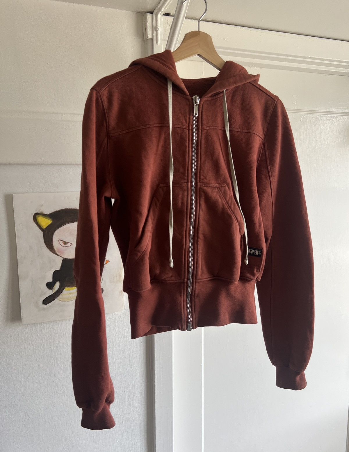 image of Rick Owens Drkshdw Cropped Hoodie in Dark Cherry, Women's (Size Medium)