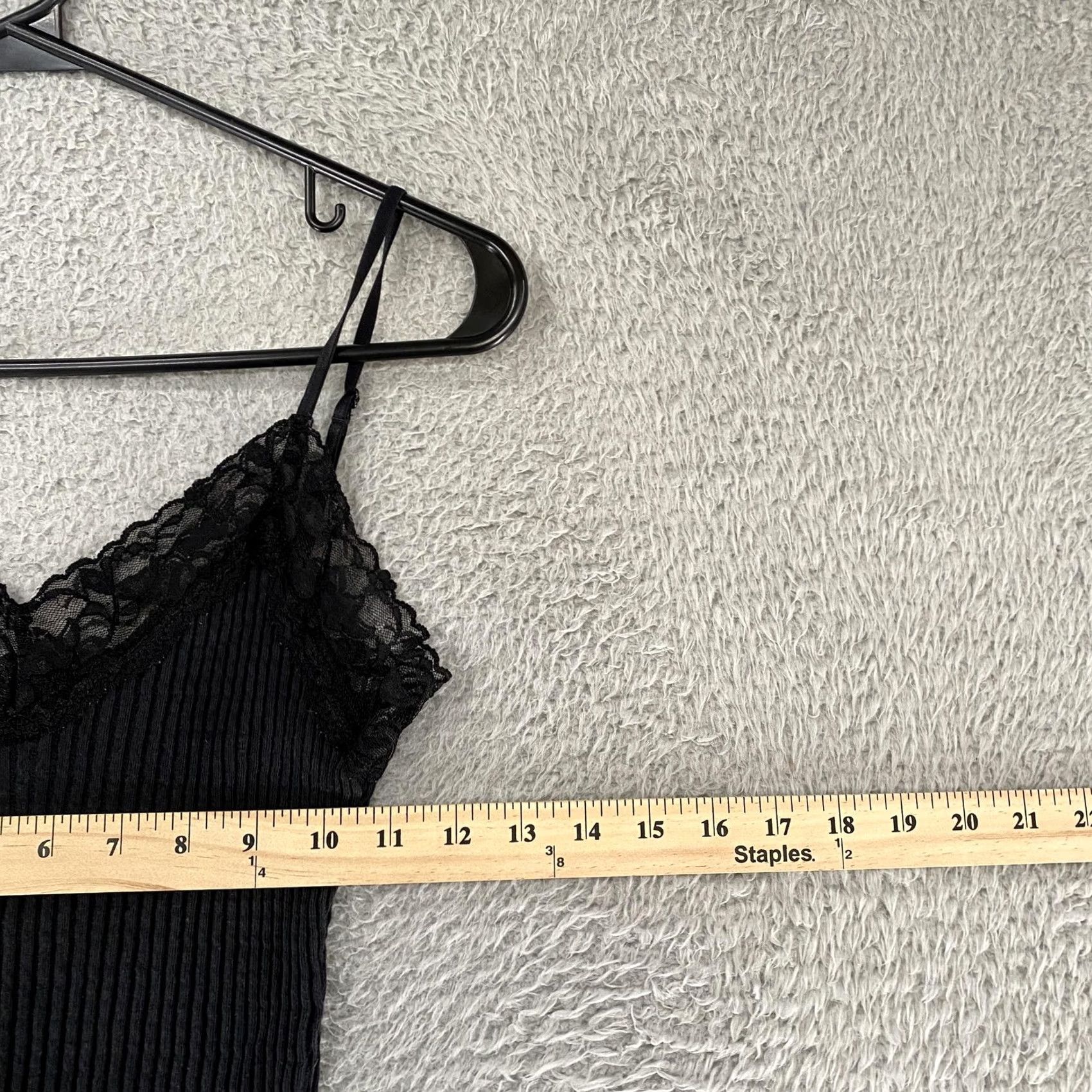 Vintage VTG Frenchi Y2K Tank Top Womens Medium Black Ribbed Lace Trim Spaghetti Strap Size M / US 6-8 / IT 42-44 - 5 Thumbnail