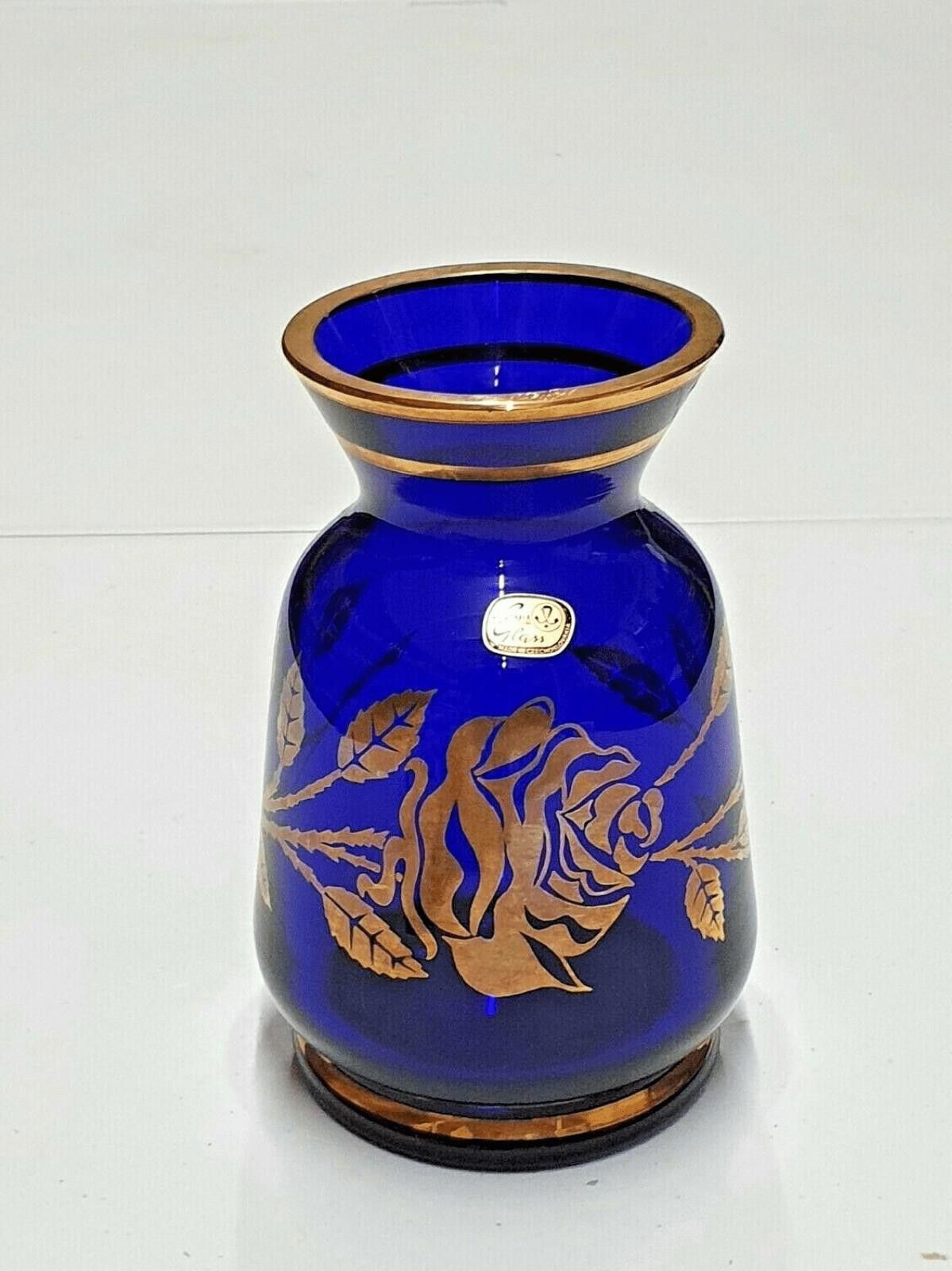 Other Bohemia Vintage Blue and Gold Crystal Glass Vase 6 1/8" Size ONE SIZE - 1 Thumbnail