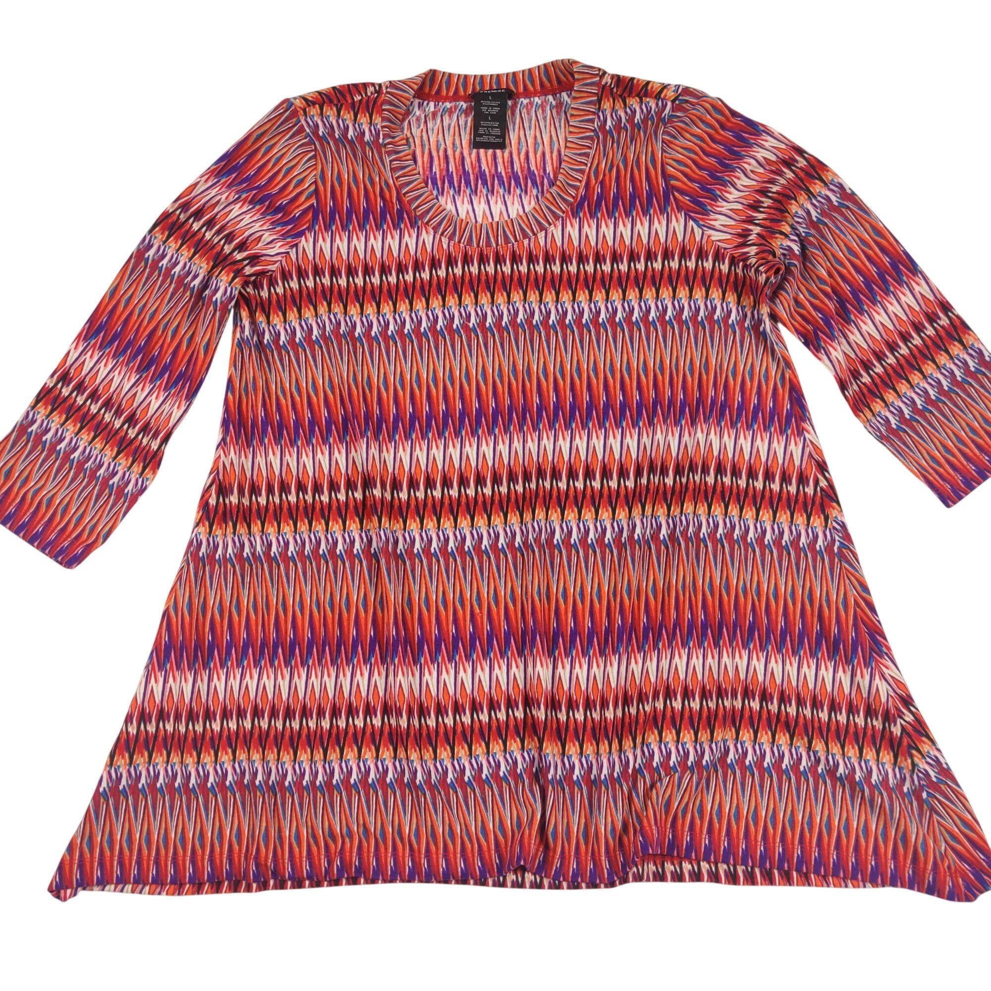 Other Premise Colorful Tunic Top L Red Orange Abstract Chevron Boh Size L / US 10 / IT 46 - 10 Thumbnail