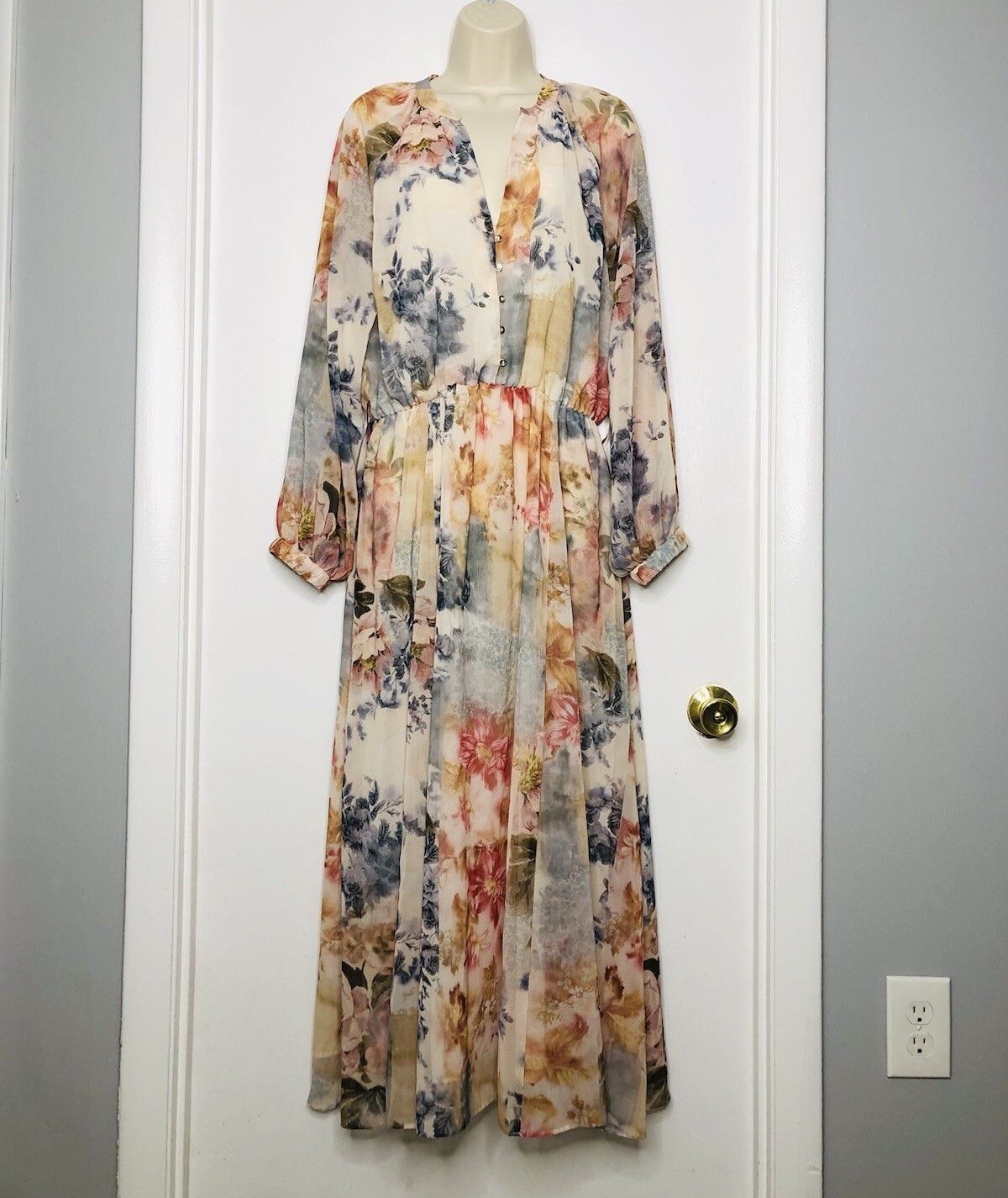 Zara ZARA Women Floral Printed Midi Dress Size L Watercolor Artsy | Grailed