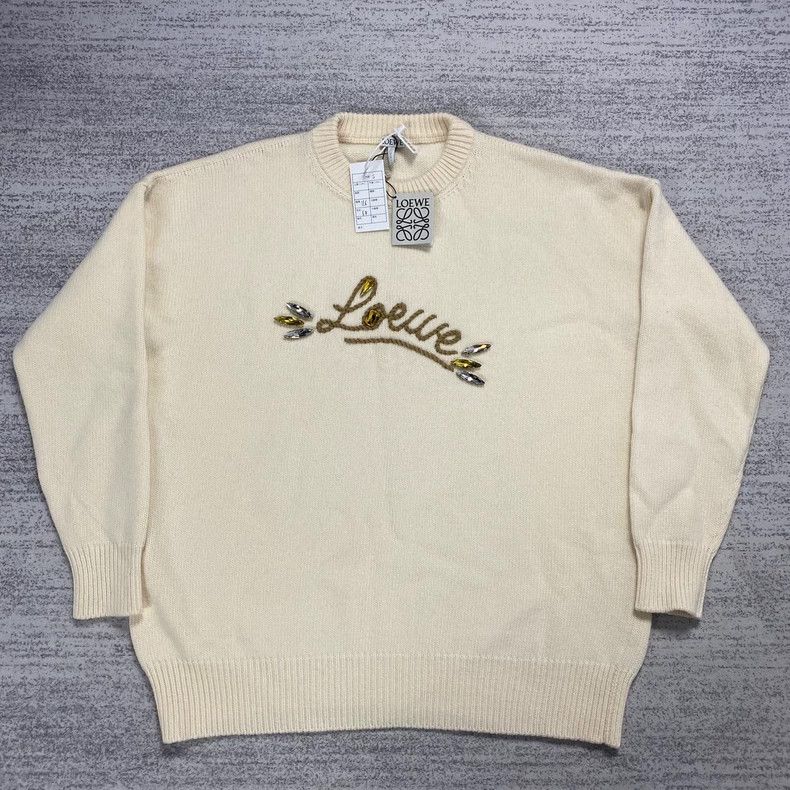 Loewe LOEWE White embroidered water diamond logo wool sweater Size S / US 4 / IT 40 - 1 Thumbnail