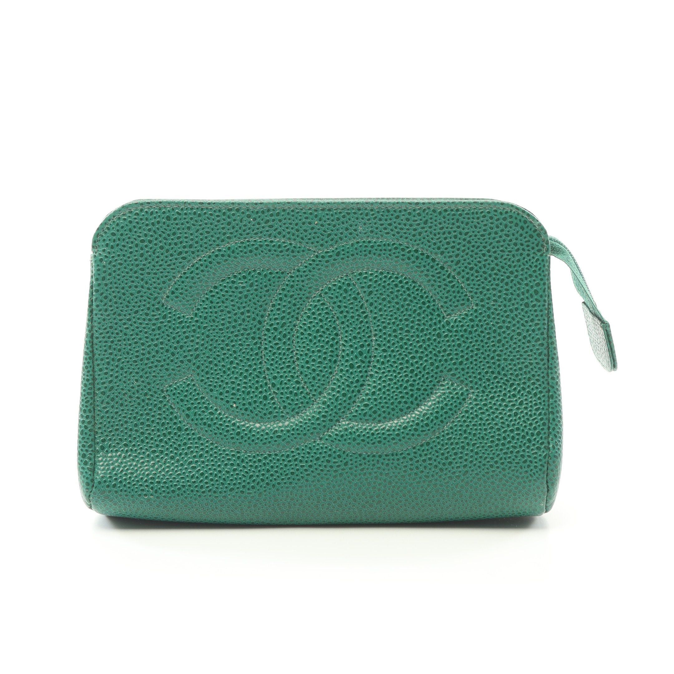Chanel Chanel Big Coco Mark Pouch Caviar Skin Green Gold Hardware Size ONE SIZE - 1 Thumbnail