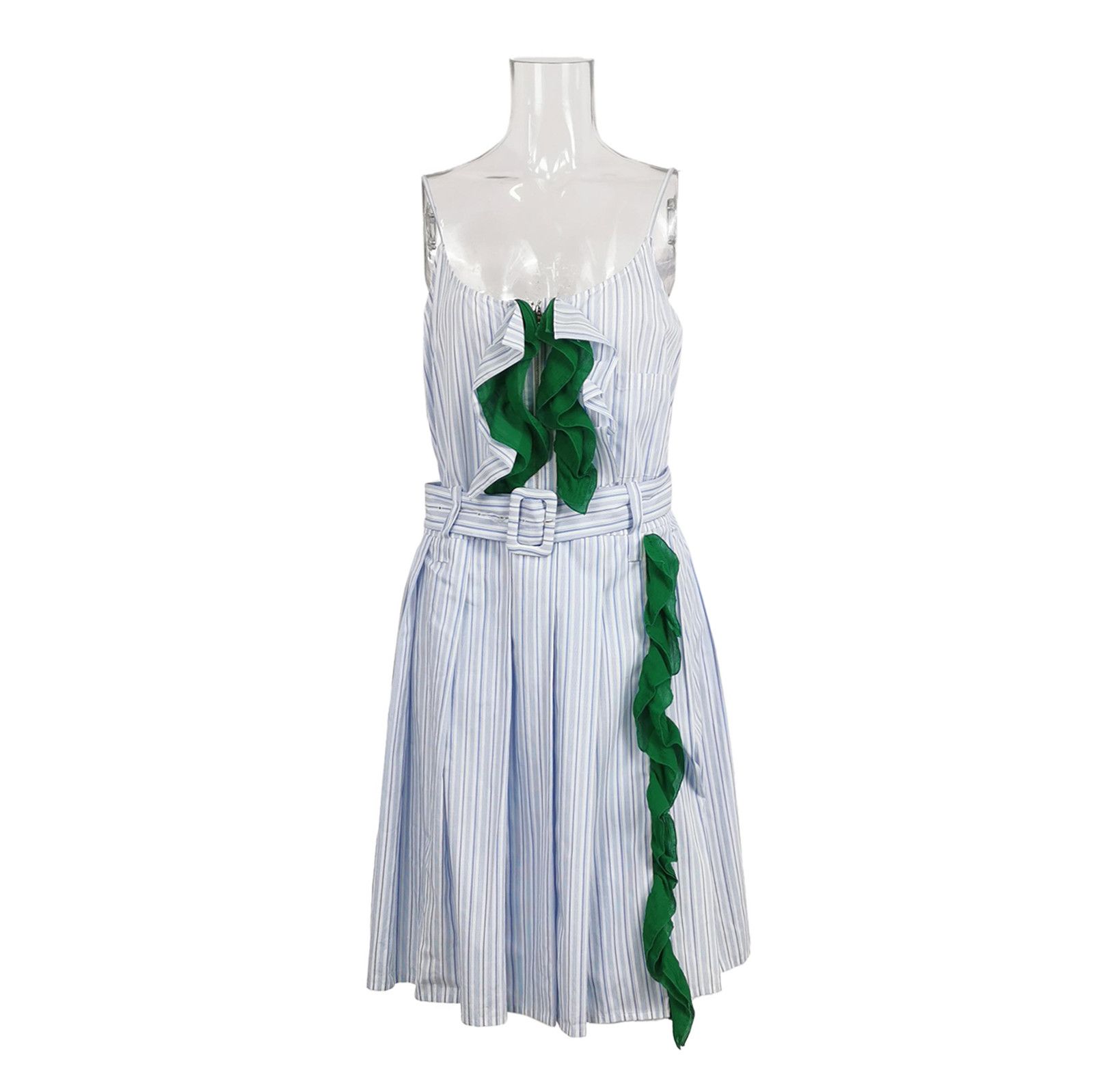 Prada Striped Cotton Ruffled Dress Size 42 0089