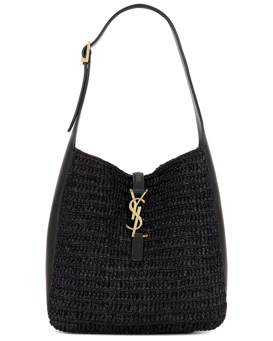 Saint Laurent Paris Small Le 5 À 7 Woven Raffia Hobo Bag in black Size ONE SIZE - 1 Thumbnail