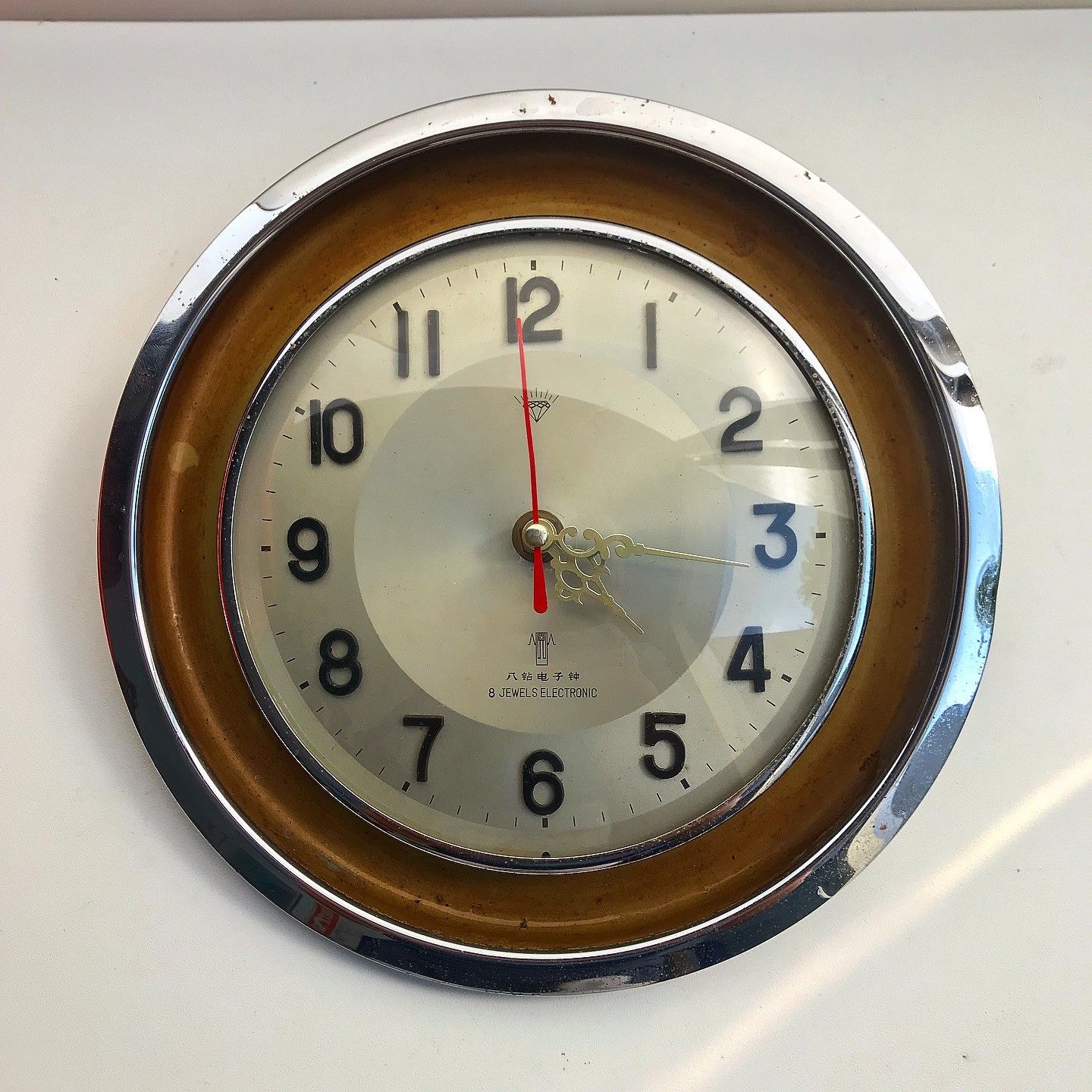 Vintage Diamond Wall Clock Silver Chrome Midcentury Japan