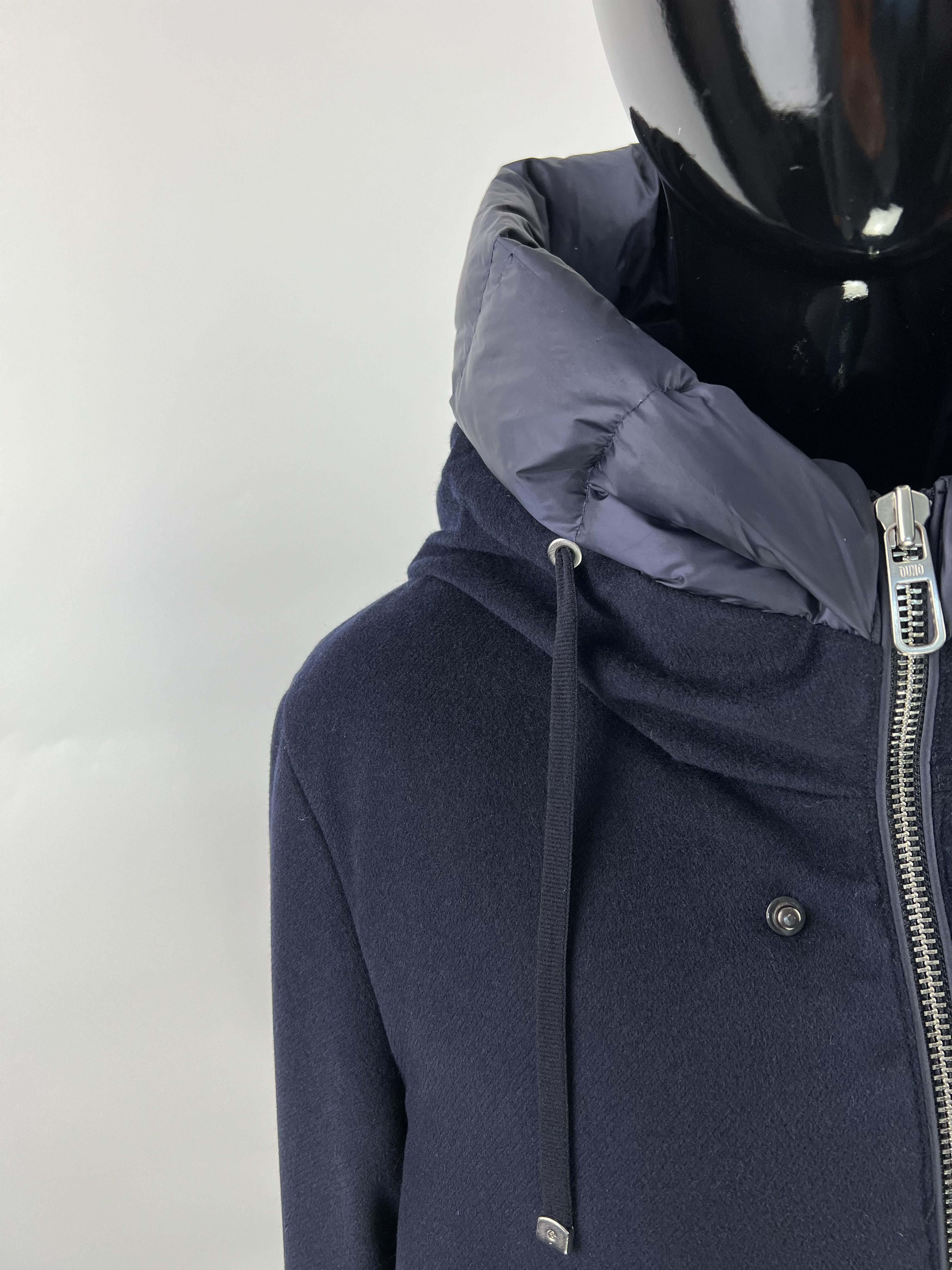 Designer Duno Women's Navy Blue Wool Down Hooded Jacket Size IT48 Size XL / US 12-14 / IT 48-50 - 5 Thumbnail