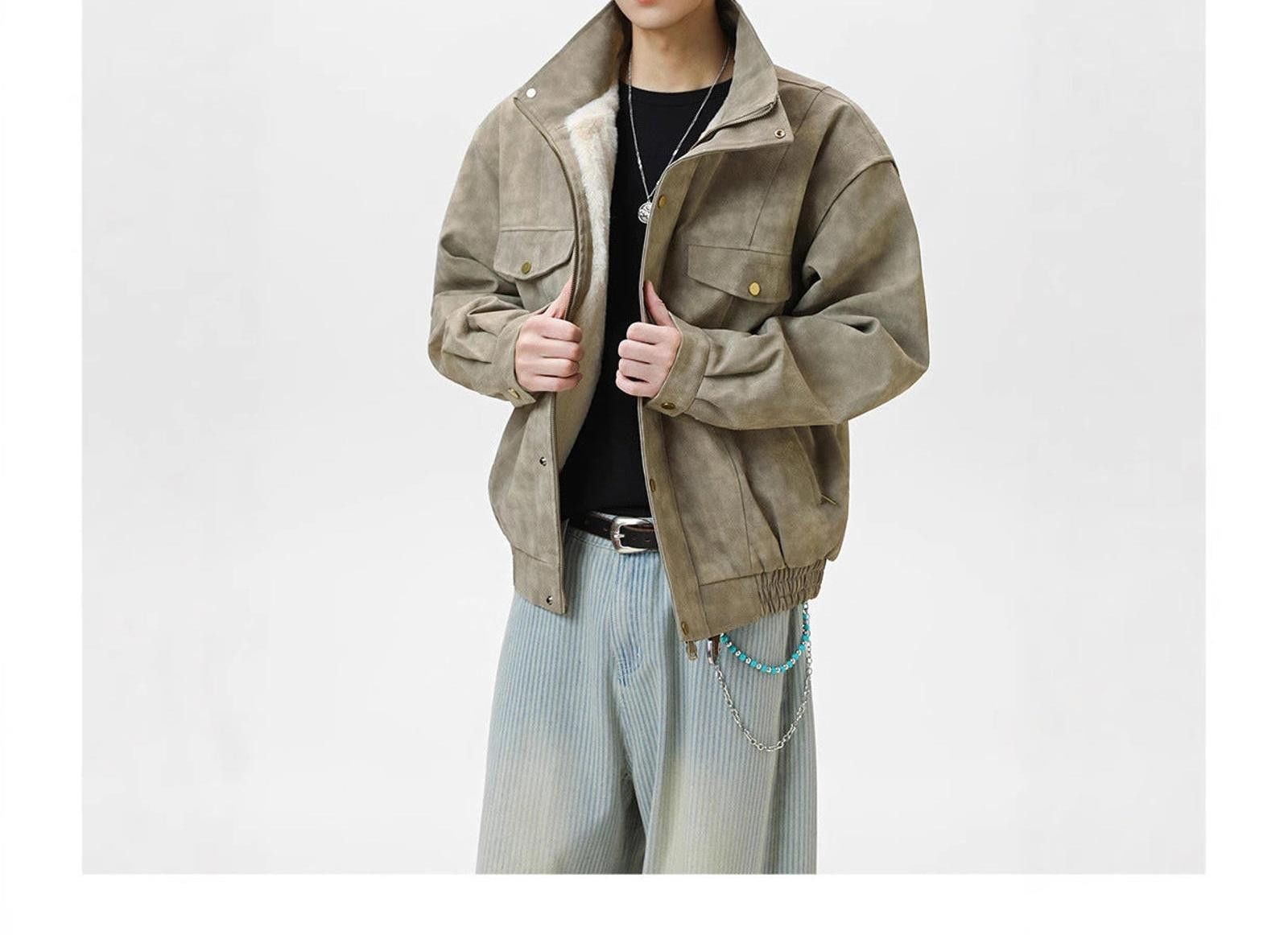 Japanese Brand Faux Suede Men's Bomber Jacket, Red Lined Outerwear Size US M / EU 48-50 / 2 - 4 Thumbnail