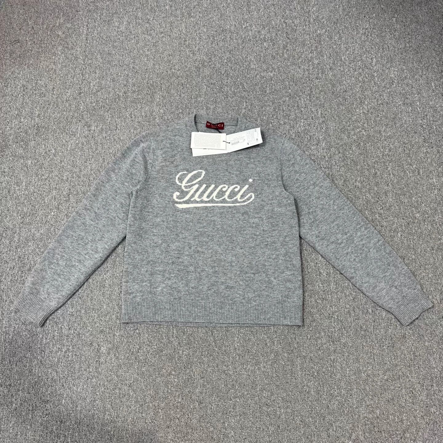 Gucci Gucci Gray Logo letter intarsia crewneck knit sweater M Size M / US 6-8 / IT 42-44 - 1 Thumbnail