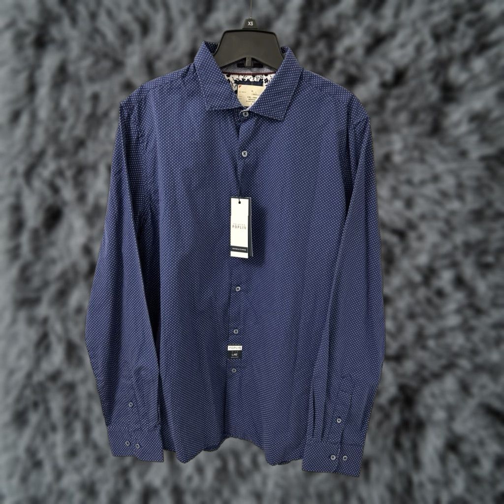 Denime DENIM & FLOWER Shirt Mens L Blue Polka Dot Poplin Button Down L/S Dress Shirt Slim Casual Professional Size US L / EU 52-54 / 3 - 1 Thumbnail