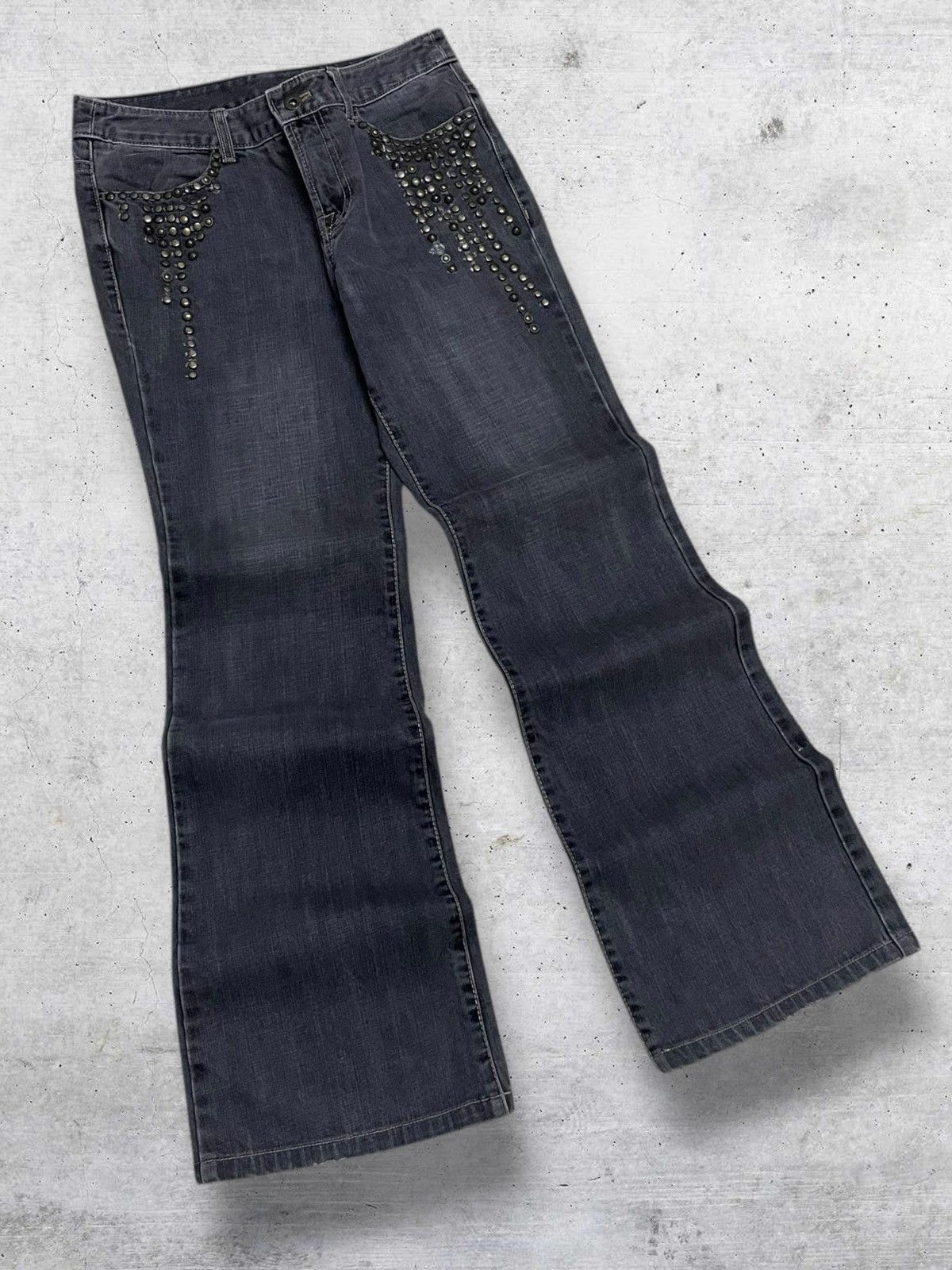 Japanese Brand 90S PUNK-ROCK INFLUENCES EKDUTIN STUDDED FLARED JAPAN DENIM Size US 28 / EU 44 - 2 Thumbnail