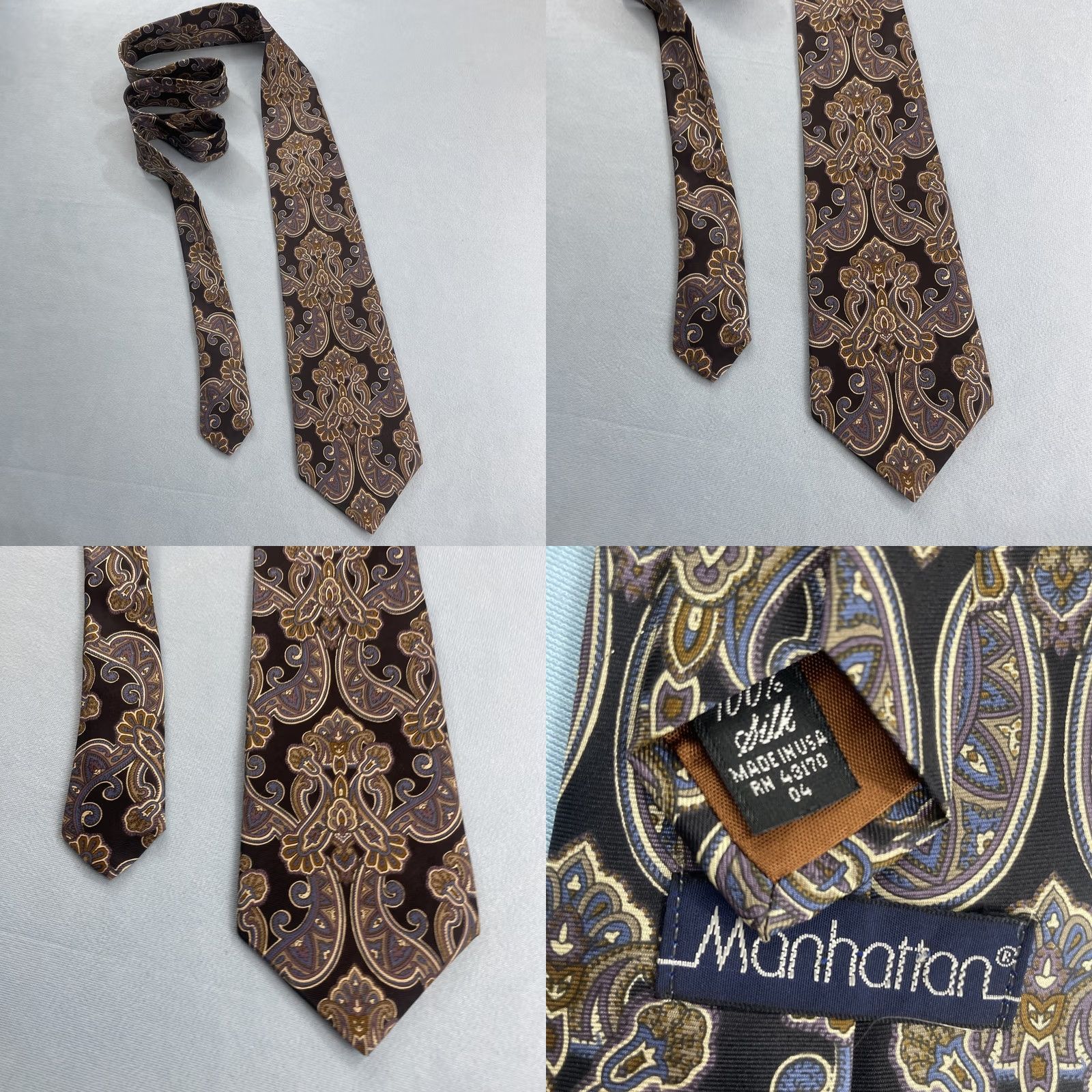Vintage Manhattan vtg Silk Paisley Crest Western Black Brown Blue Vintage Made USA 4x57 Cap​sule Wide Necktie Size ONE SIZE - 9 Thumbnail