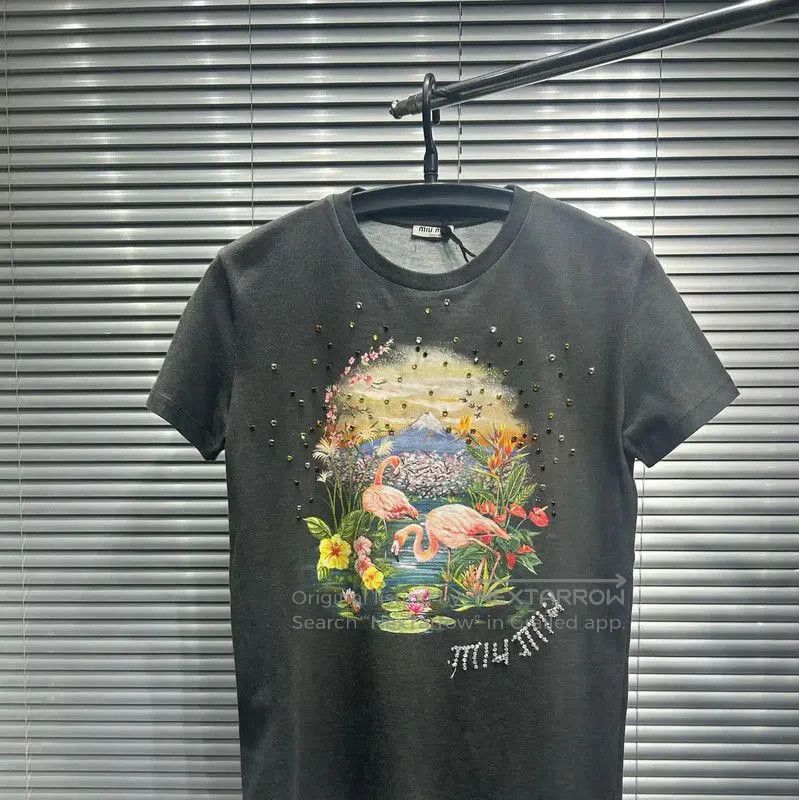 Miu Miu Miu Miu Gray Cotton Embroidered Short Sleeve Tee . Size XS / US 0-2 / IT 36-38 - 5 Thumbnail