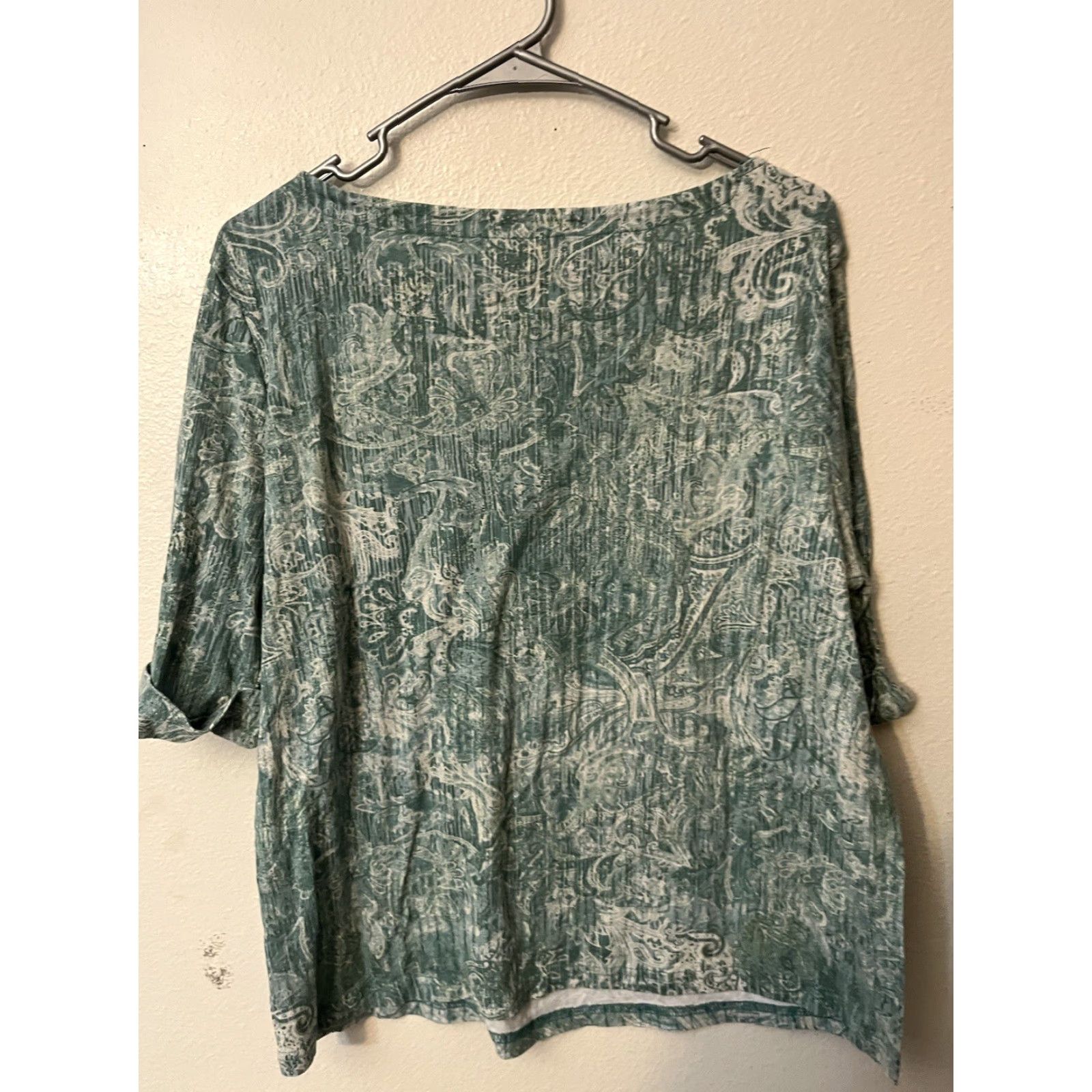 Gloria Vanderbilt Gloria Vanderbilt Womens Knit Top XL Green Floral Geometric Cotton Blend Knit Top Blouse 3/4 Sleeve Boat Neck Pullover Casual Office Size XL / US 12-14 / IT 48-50 - 3 Thumbnail