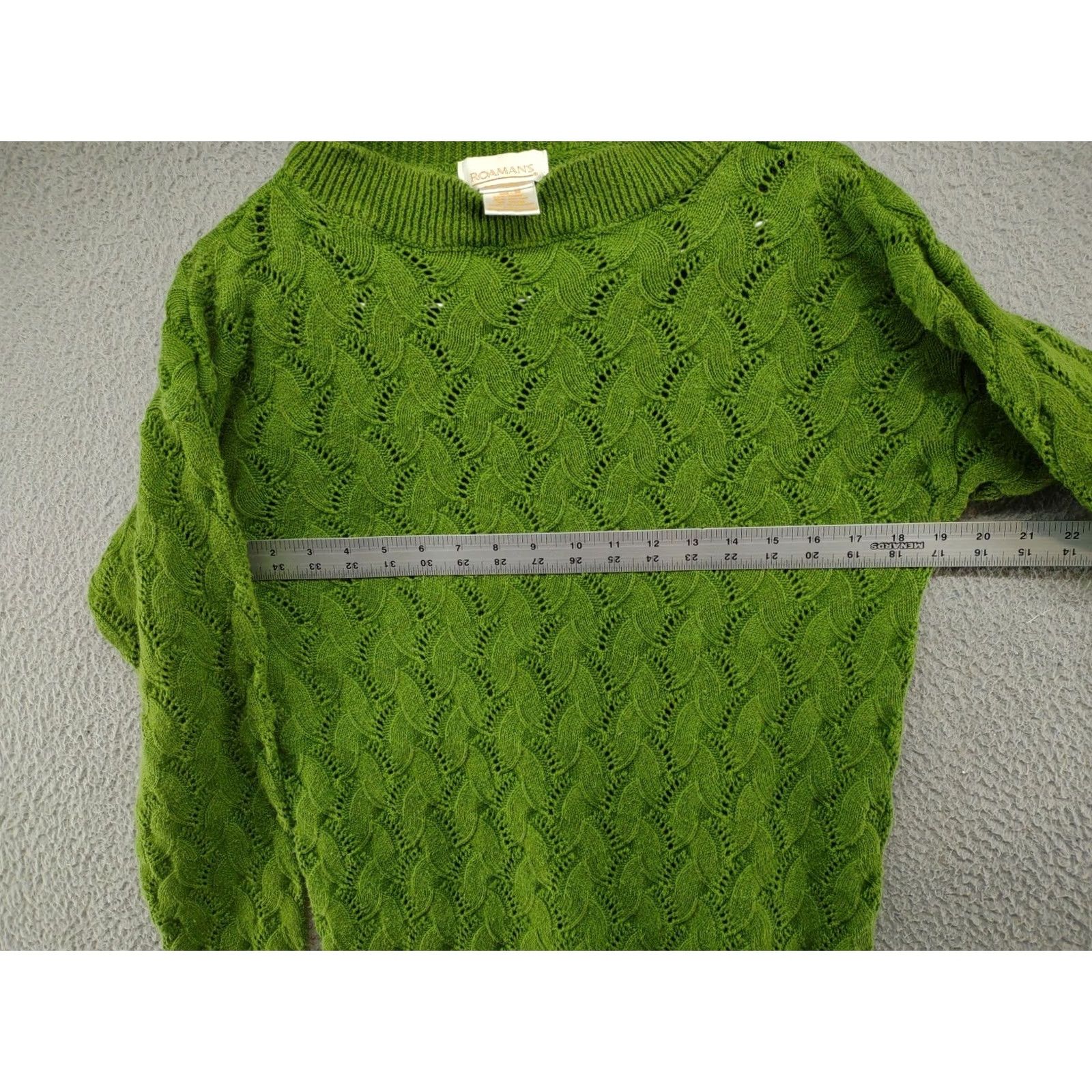 Vintage Vintage Roaman's Women's Crochet Open Knit Green Sweater M 90s Pullover Shirt Womens Size M / US 6-8 / IT 42-44 - 3 Thumbnail