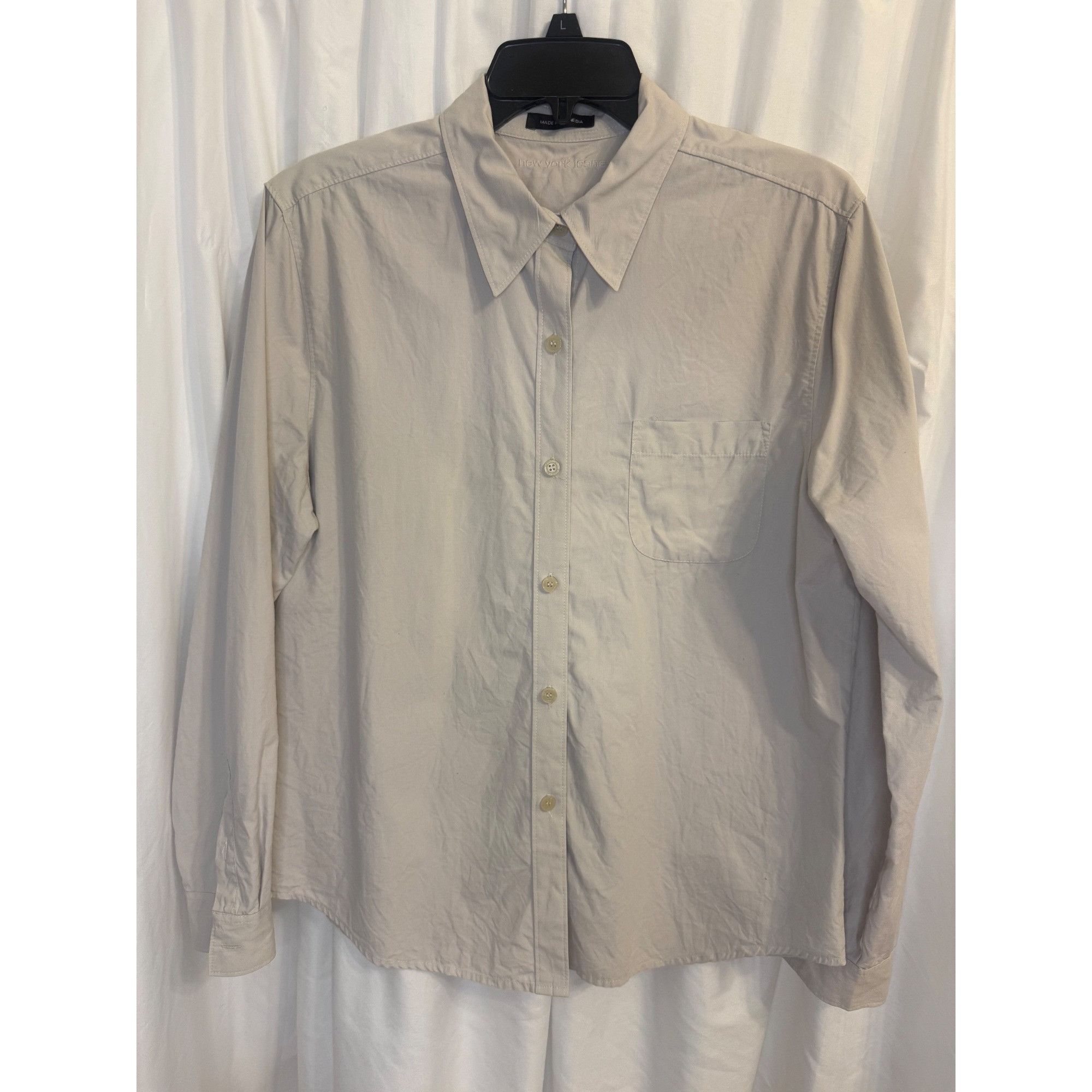 Other New York & Company Beige Long Sleeve Button-Up Shirt 100% Co Size L / US 10 / IT 46 - 1 Thumbnail