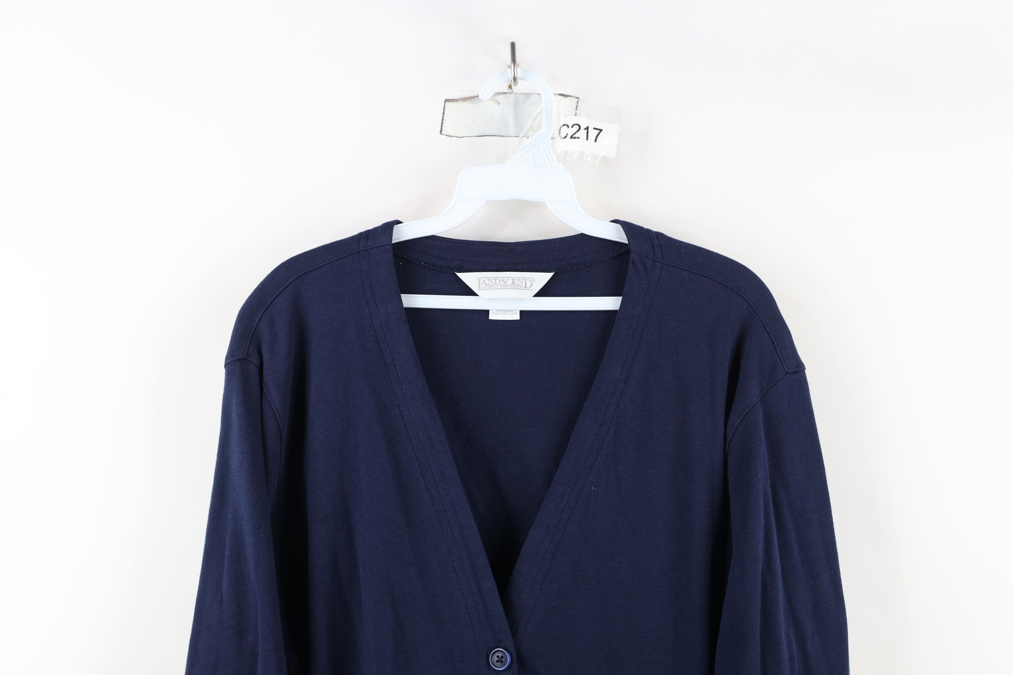 Lands' End × Vintage Vintage 90s Lands End Distressed Ribbed Cardigan Sweater Size L / US 10 / IT 46 - 2 Thumbnail