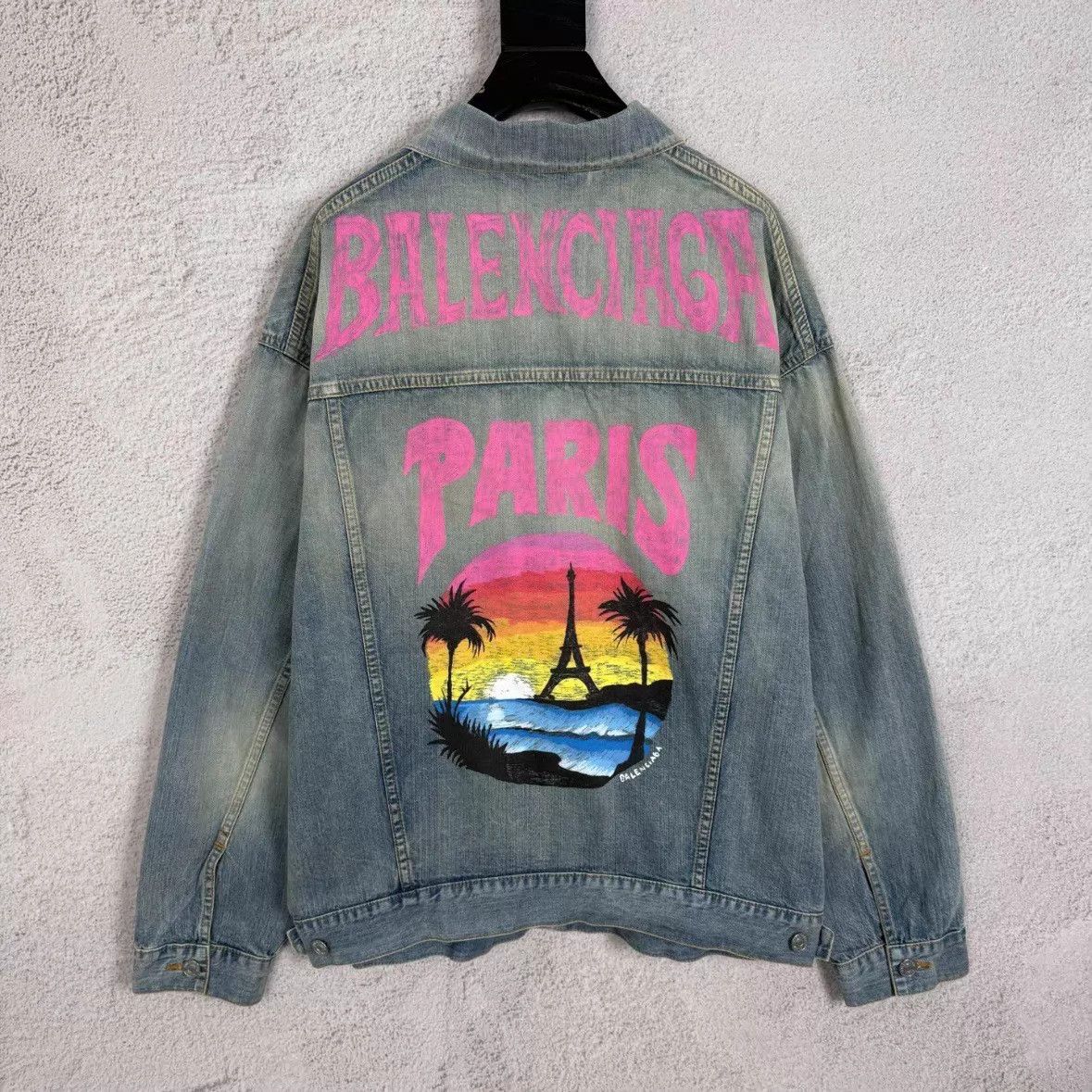Balenciaga BLCG Lt Blue Coconut Tree Distressed Denim Jkt XS Size US XS / EU 42 / 0 - 2 Thumbnail