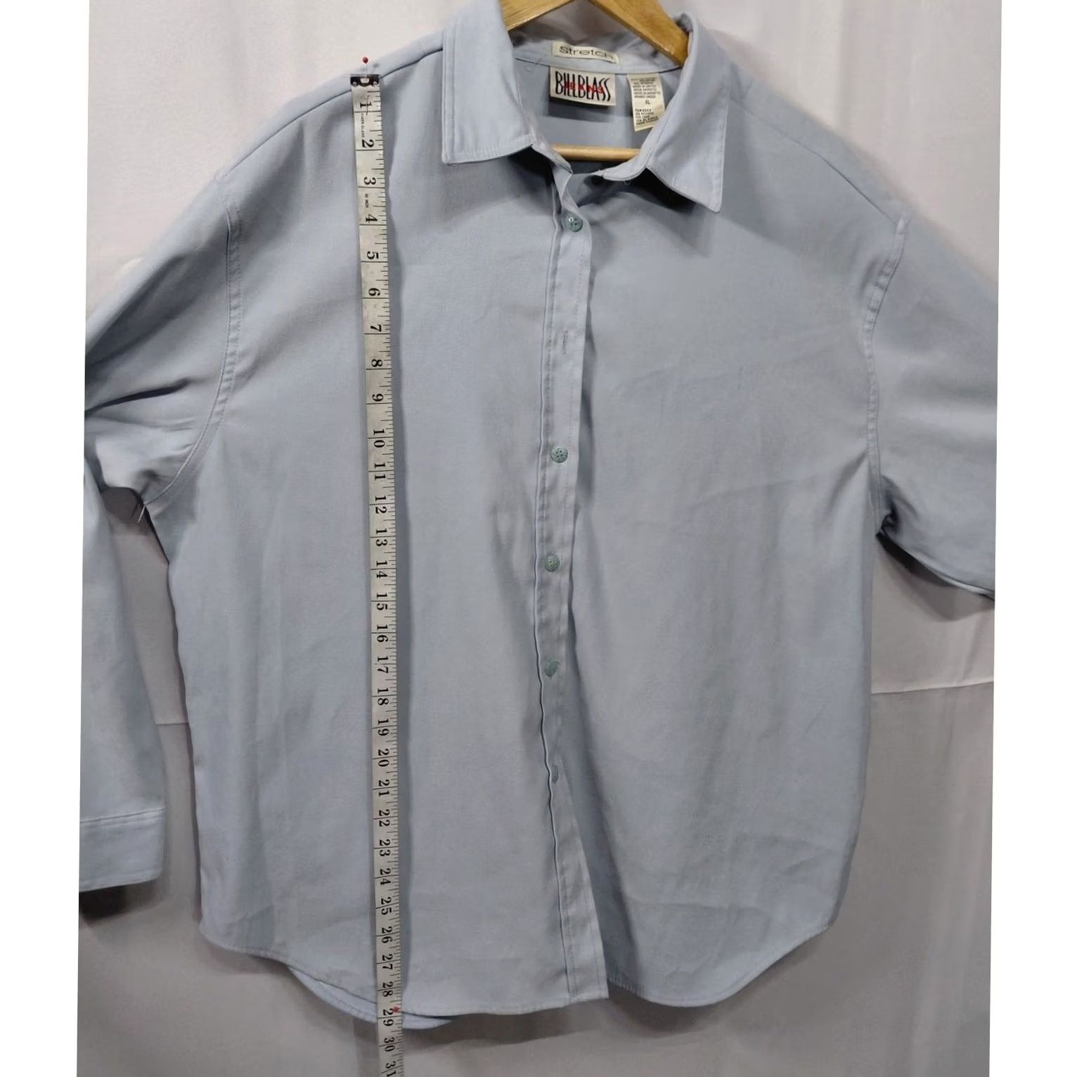 Bill Blass BILL BLASS Shirt Button-Up Solid Knit Stretch Long Sleeve Men XL Blue Casual, Business Dress Shirt, Cotton Polyester, Regular Fit Size US XL / EU 56 / 4 - 7 Thumbnail