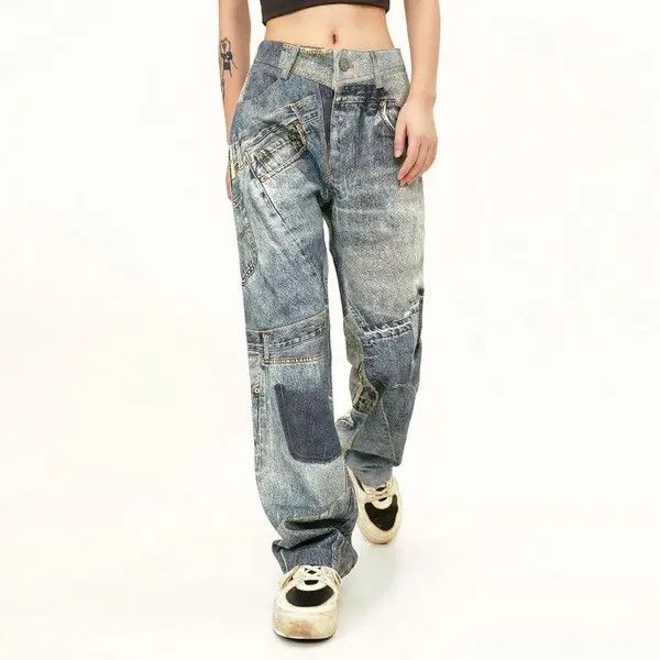 VIBE Y2K High Street Color Match Patchwork Baggy Jeans Size US 32 / EU 48 - 4 Thumbnail