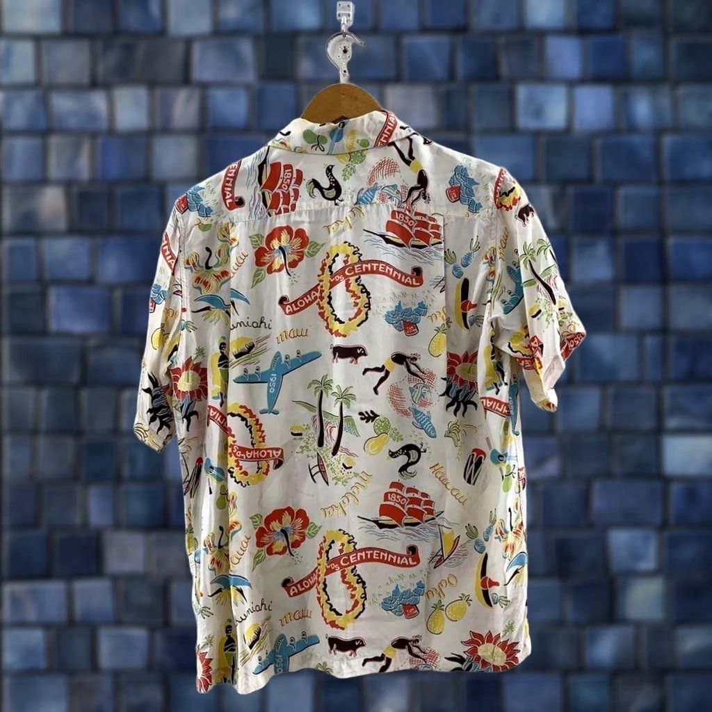 Sun Surf SUN SURF Men's Aloha Shirt White Rayon Size M Button-Up Hawaiian Casual Short Sleeve Flip Print Lei USED Size US M / EU 48-50 / 2 - 1 Thumbnail