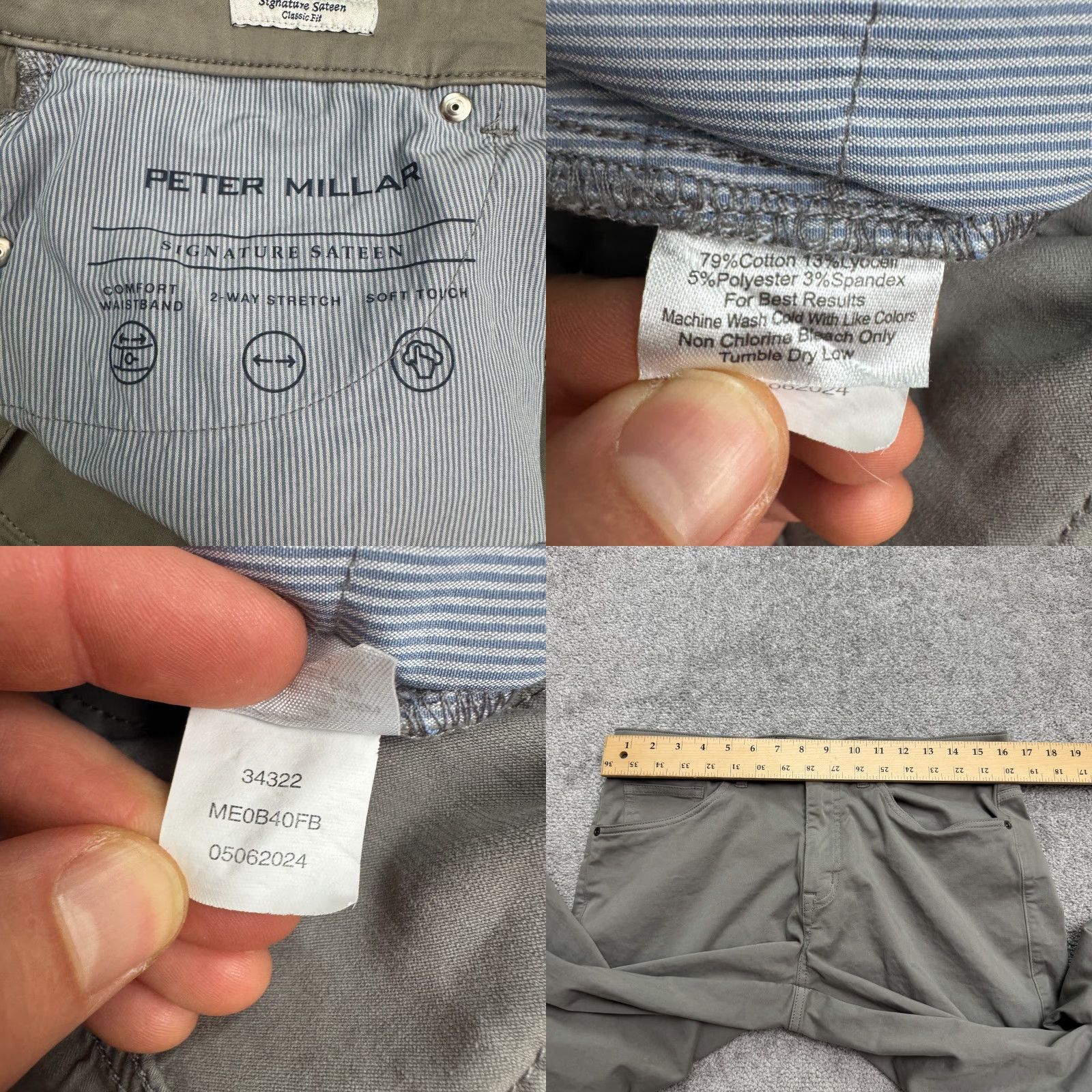 RVCA Peter Millar Signature Sateen Classic Fit Chino Pants Mens 32x26 Black 5-Pocket Design Straight Modern Casual Workwear Mens Size US 31 - 8 Thumbnail