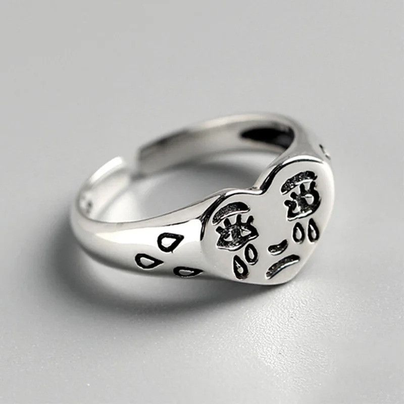 Other Retro Heart Shape Crying Face Ring Size ONE SIZE - 3 Thumbnail