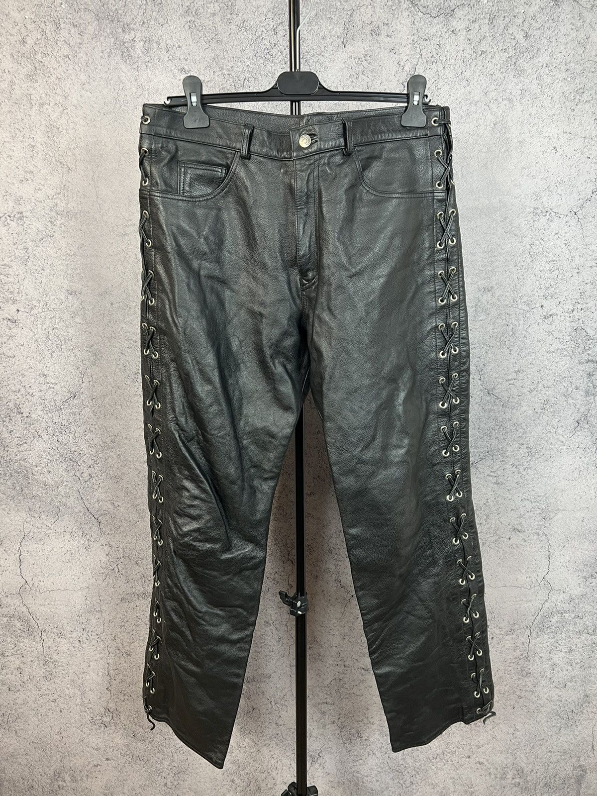 Vintage Real Leather Bikers Pants Motorcycle Y2K