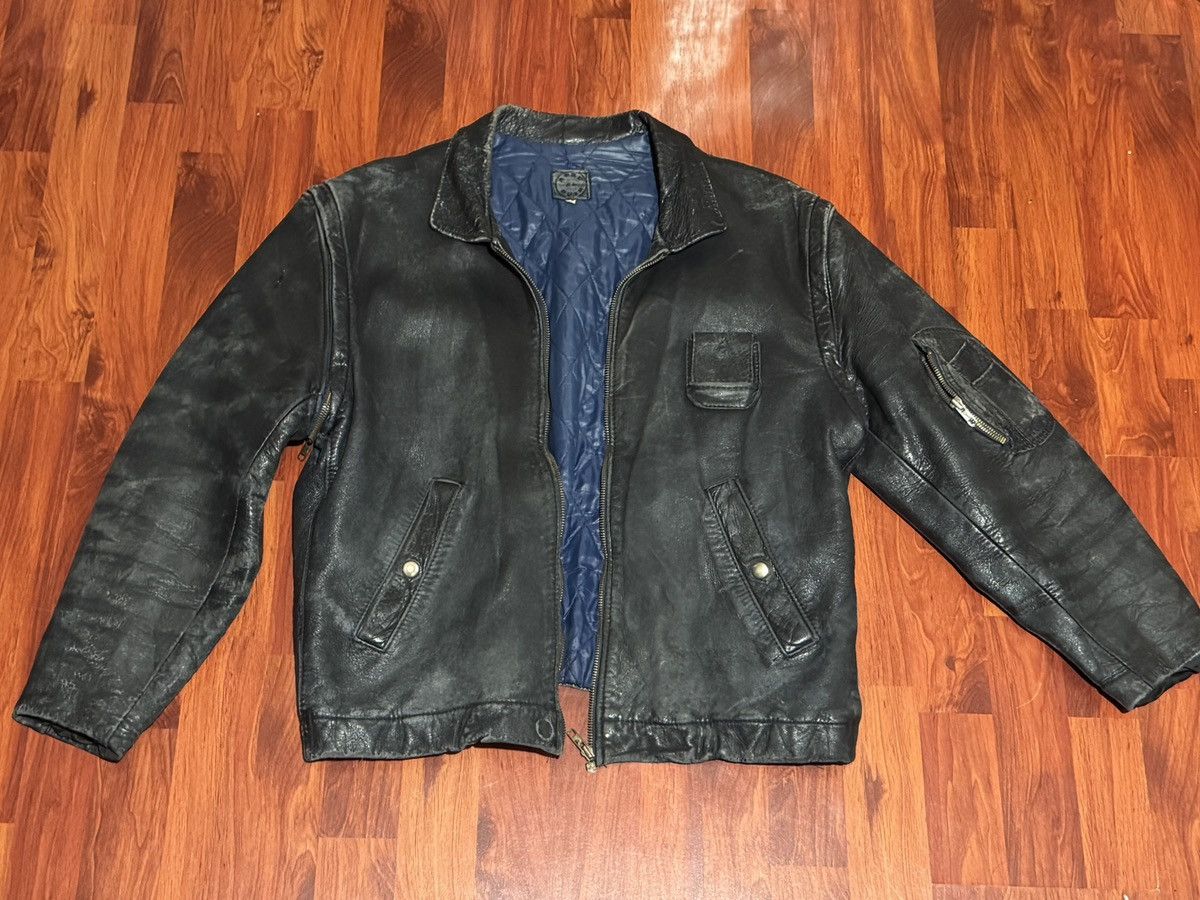 Vintage 80s Vintage French Army Pilot Leather Jacket Size 3 Size US L / EU 52-54 / 3 - 1 Thumbnail