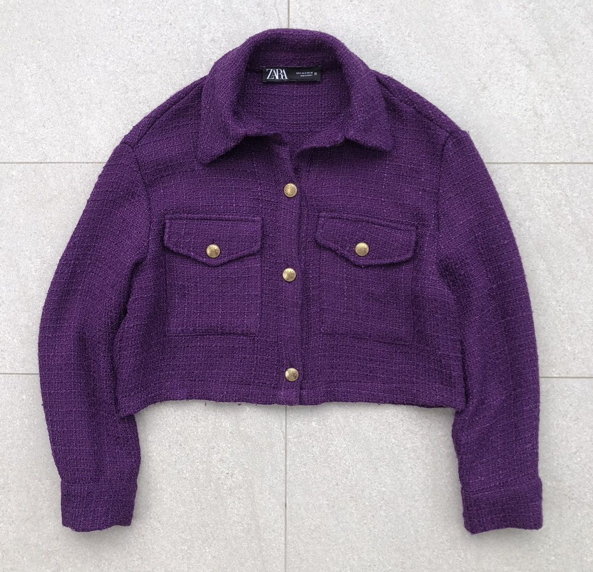 Zara Zara Cropped Tweed Purple Jacket Size S / US 4 / IT 40 - 8 Thumbnail
